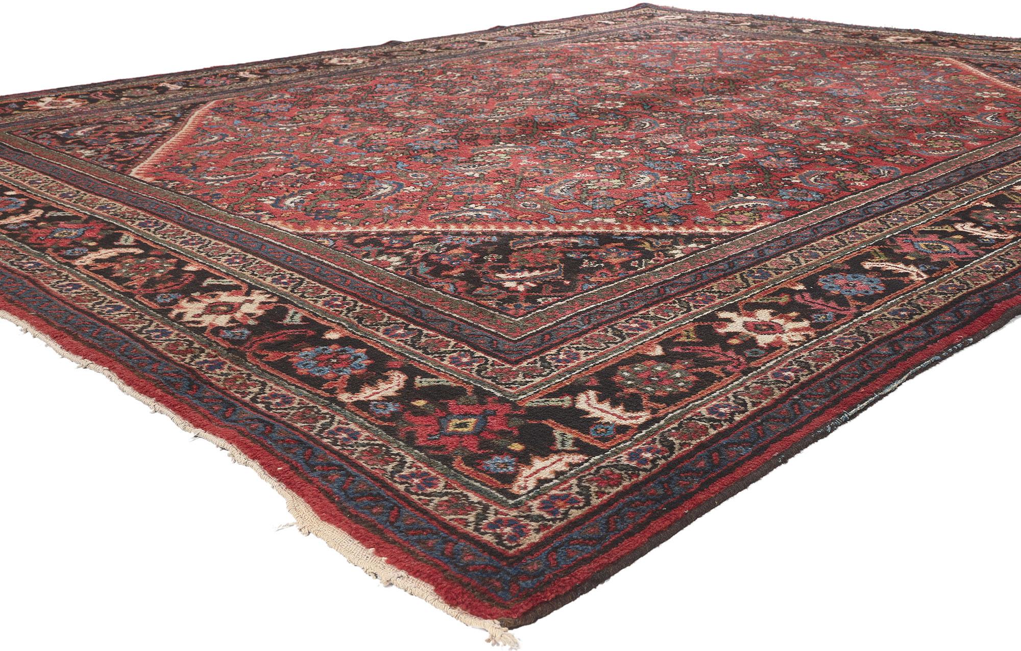 76926 Antique Persian Mahal Rug, 08'10 x 11'10. Perpetually posh meets Ivy League style in this hand knotted wool antique Persian Mahal rug. The naturalistic details and sophisticated color palette woven into this piece work together creating a look