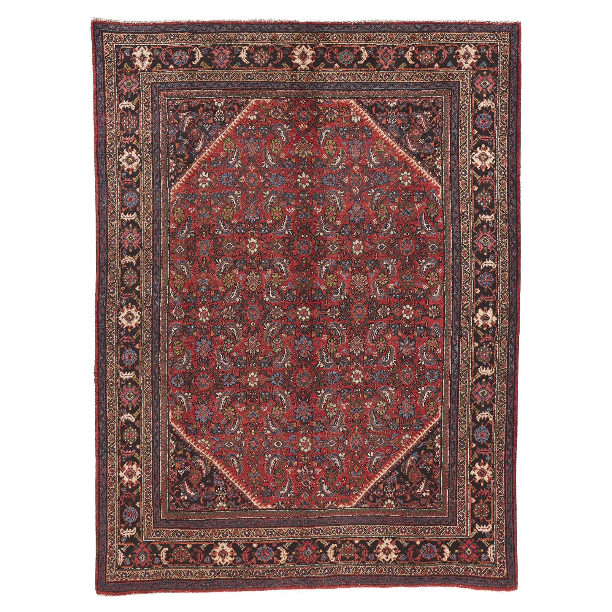 Antique Persian Mahal Rug, Perpetually Posh Meets Ivy League Style For Sale