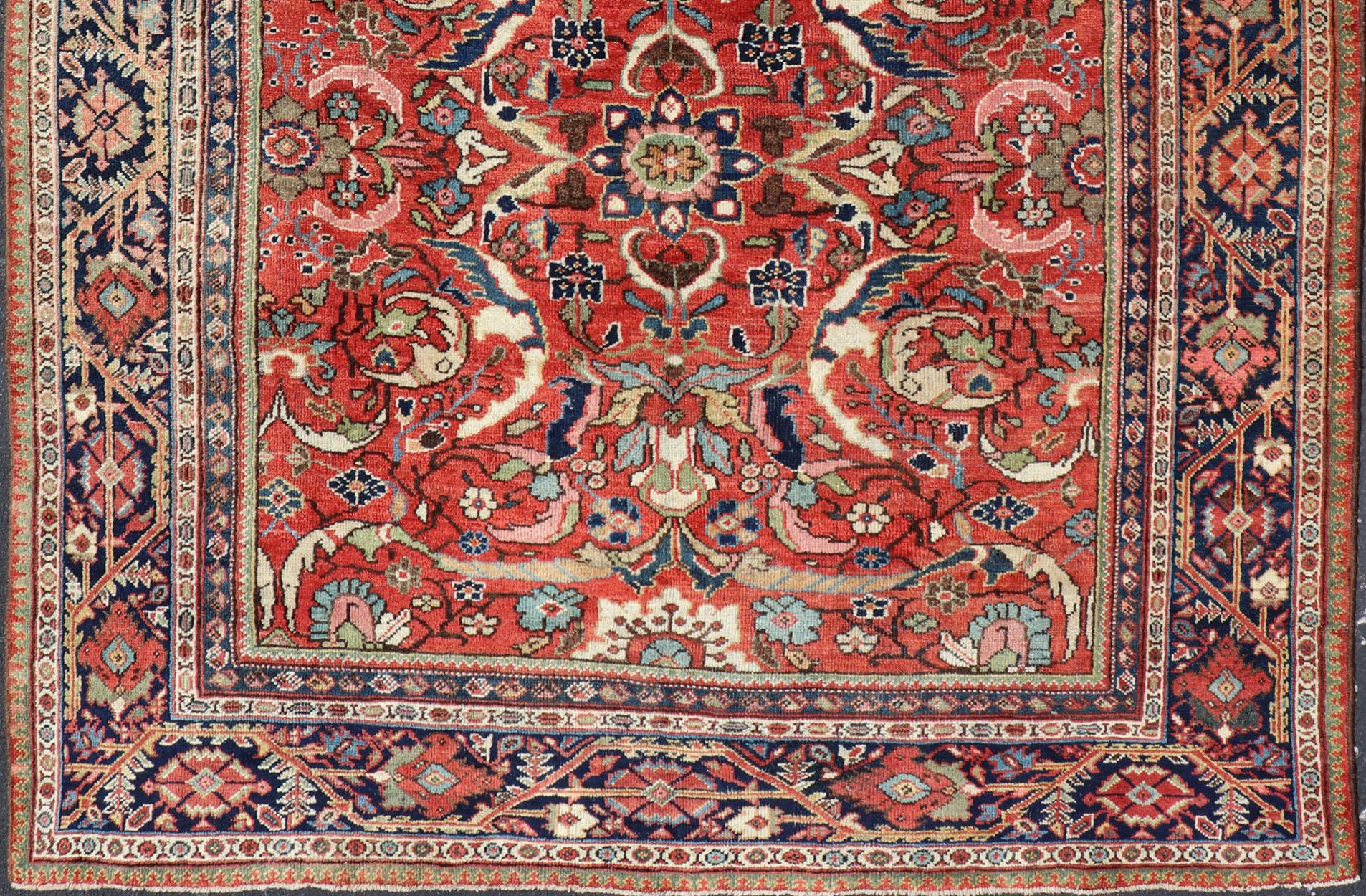 Colorful Antique Persian Mahal/Sultanabad Rug with All-Over Floral Design  For Sale 4