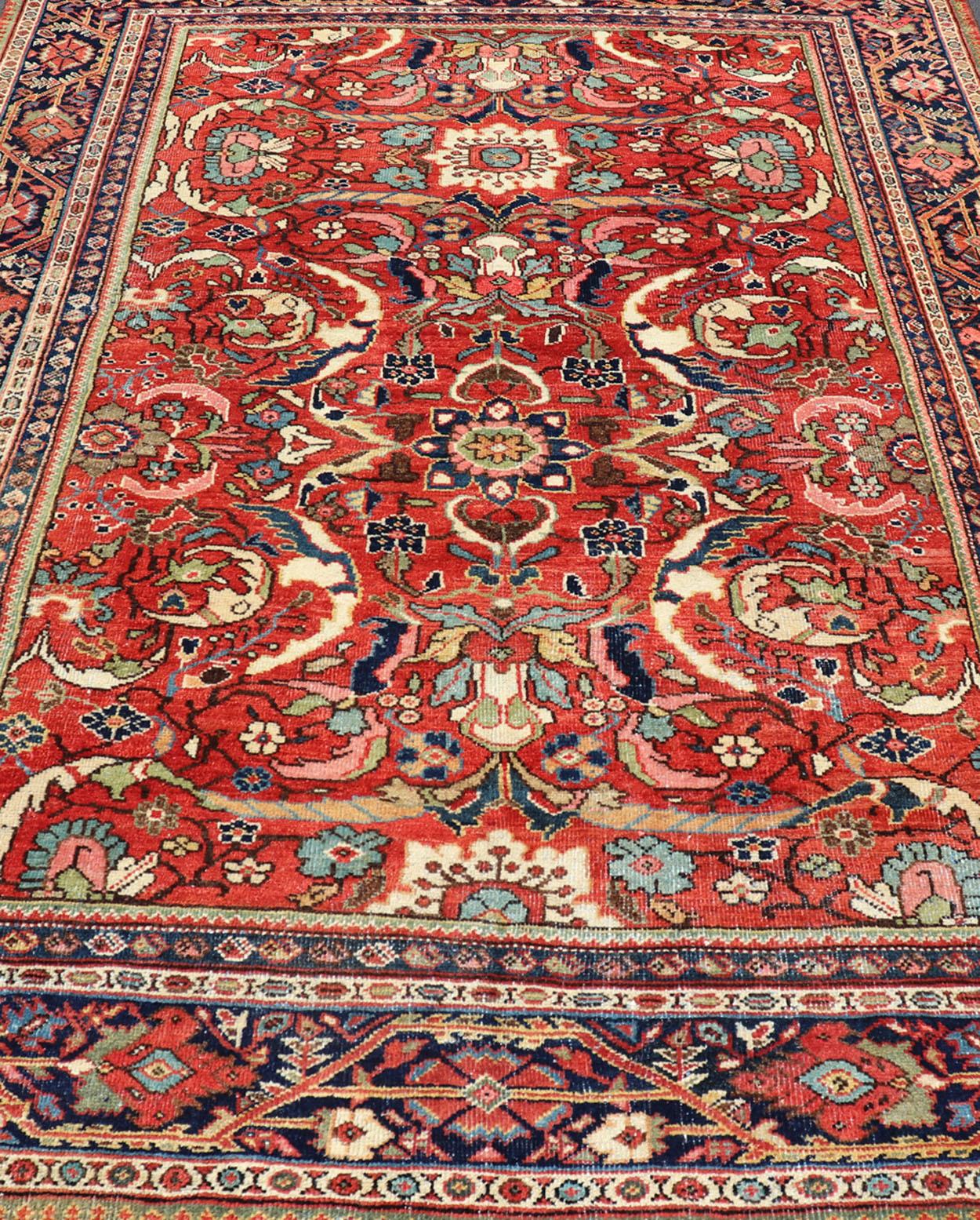 Colorful Antique Persian Mahal/Sultanabad Rug with All-Over Floral Design  For Sale 5