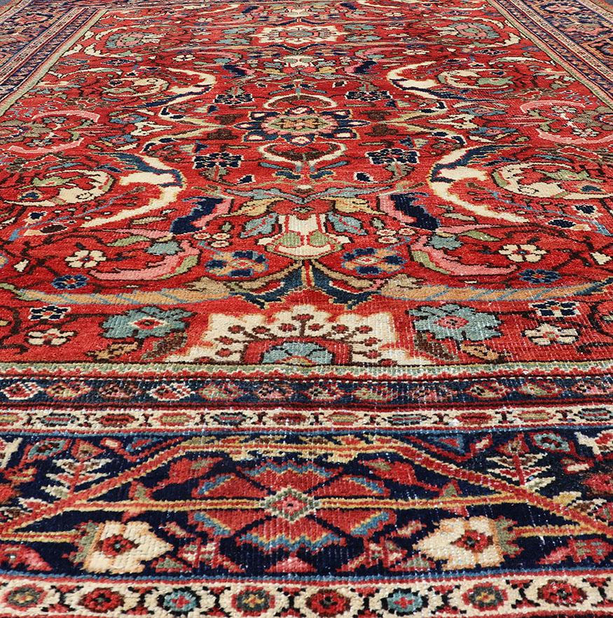 Colorful Antique Persian Mahal/Sultanabad Rug with All-Over Floral Design  For Sale 6
