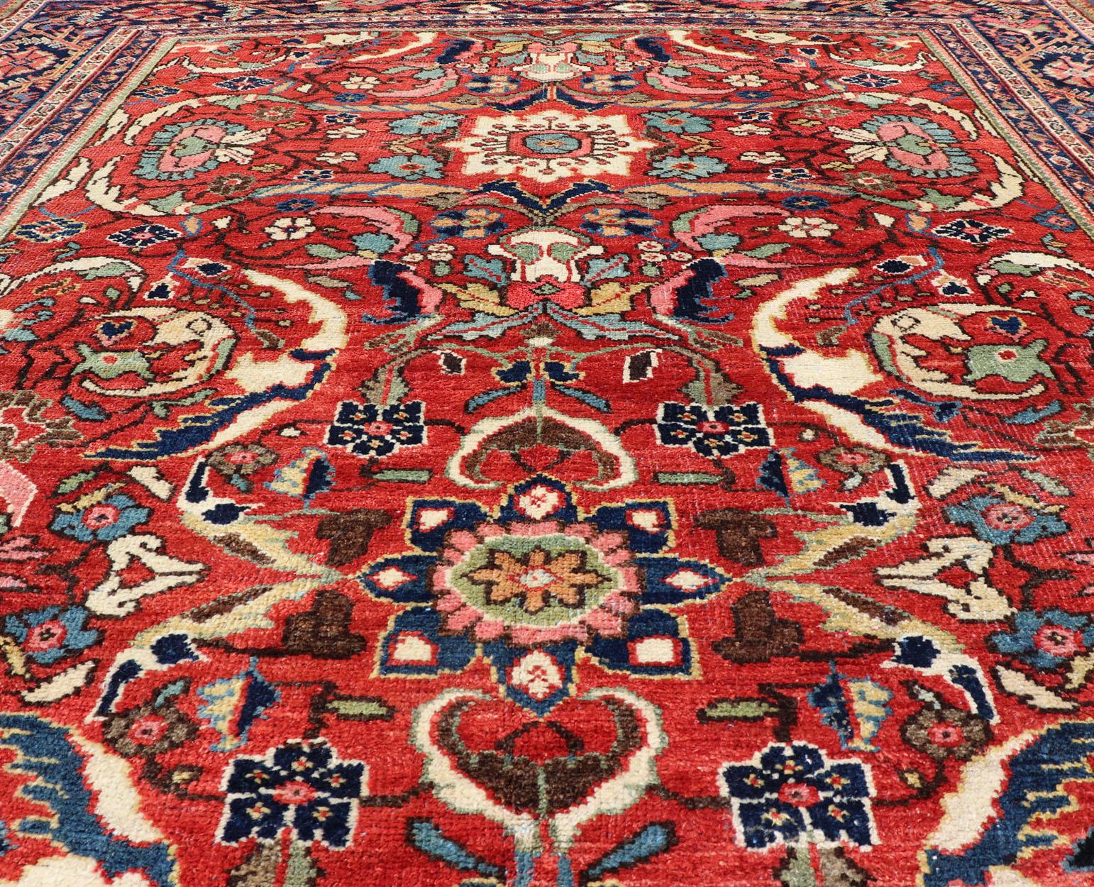 Colorful Antique Persian Mahal/Sultanabad Rug with All-Over Floral Design  For Sale 7