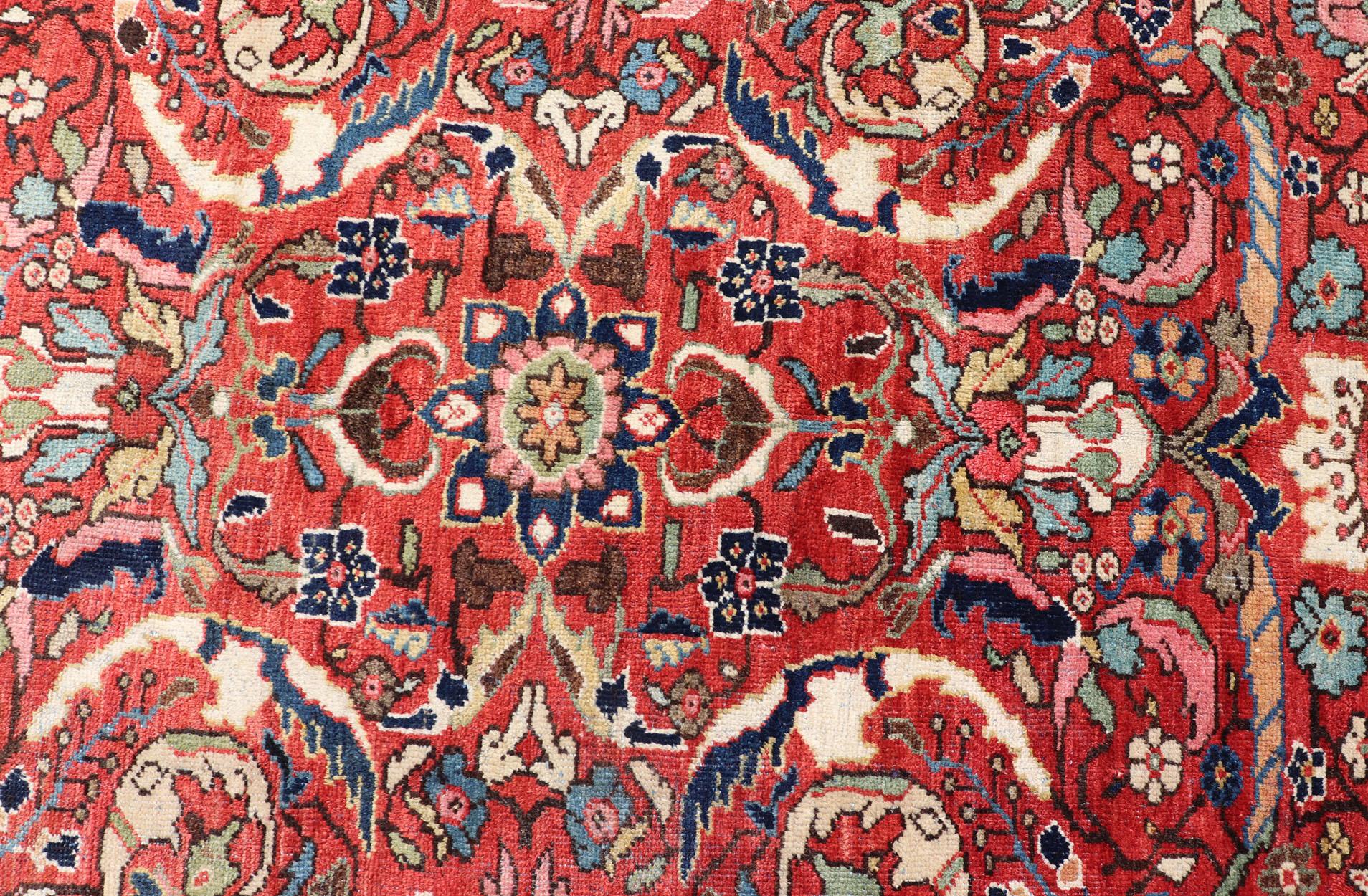 Colorful Antique Persian Mahal/Sultanabad Rug with All-Over Floral Design  For Sale 8