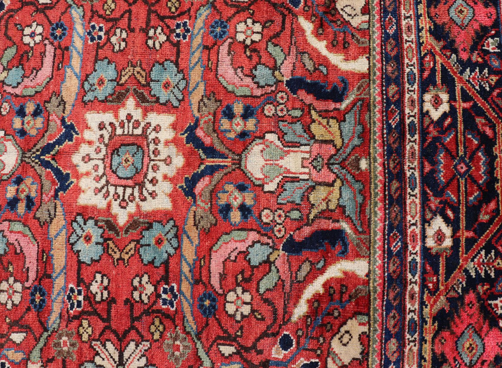 Colorful Antique Persian Mahal/Sultanabad Rug with All-Over Floral Design  For Sale 9