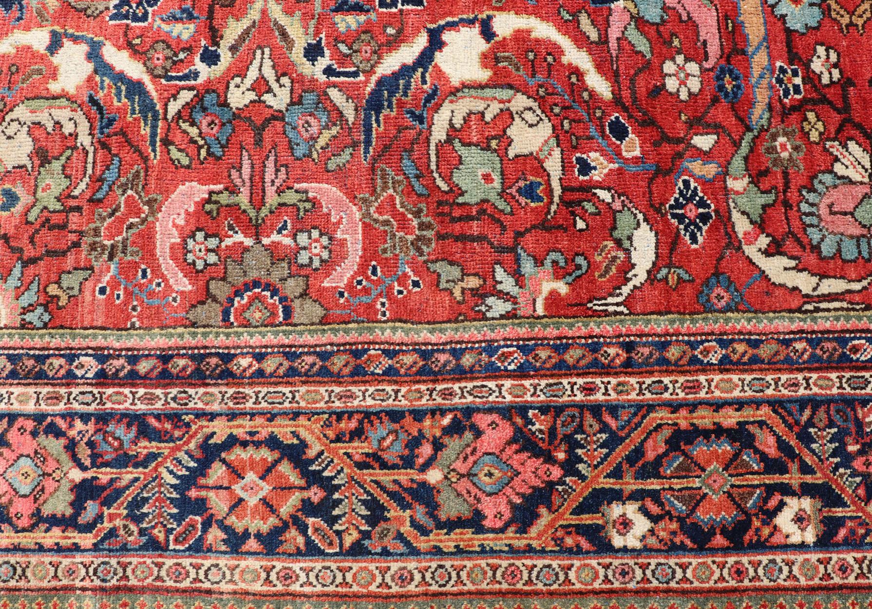 Colorful Antique Persian Mahal/Sultanabad Rug with All-Over Floral Design  In Good Condition For Sale In Atlanta, GA