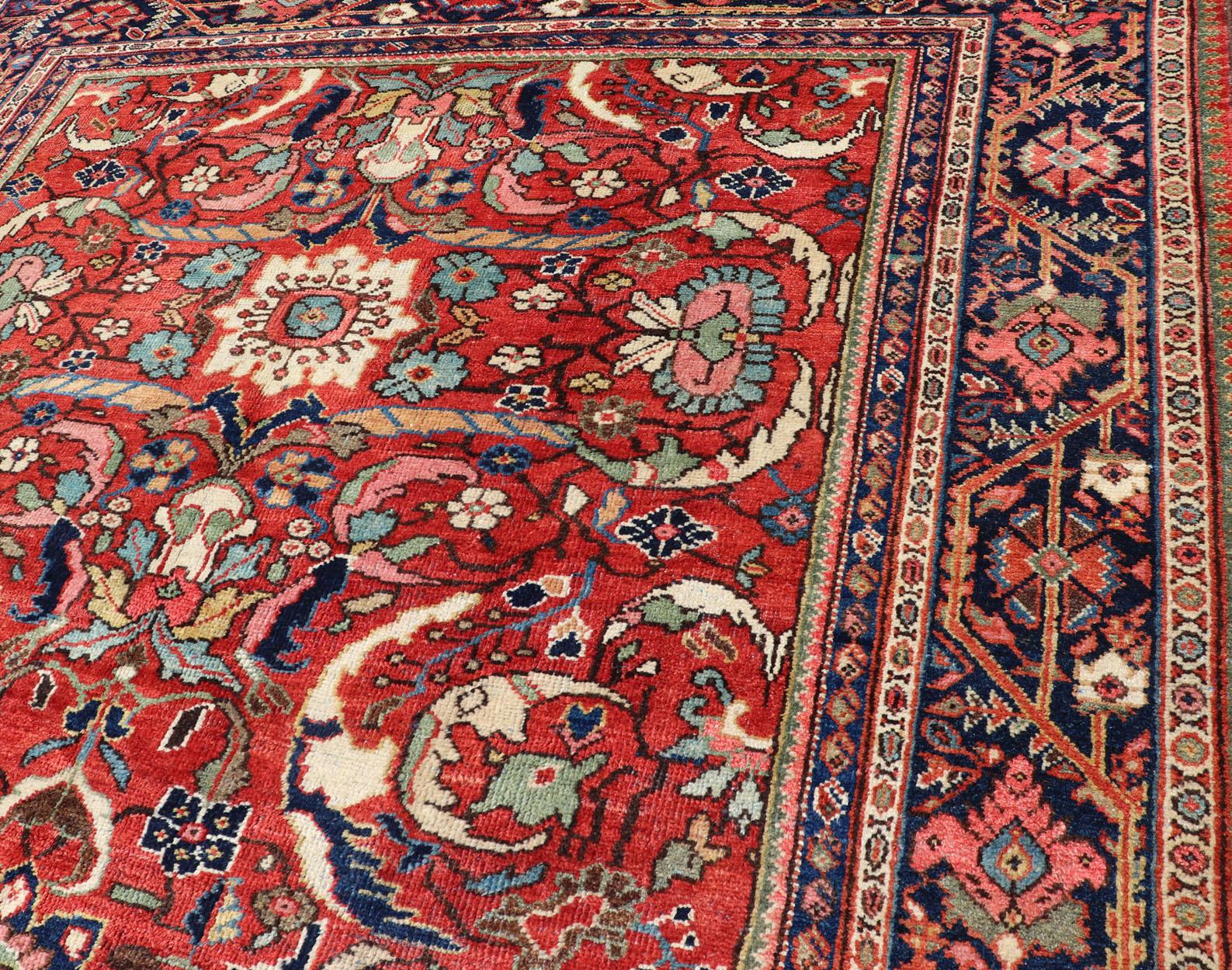 20th Century Colorful Antique Persian Mahal/Sultanabad Rug with All-Over Floral Design  For Sale