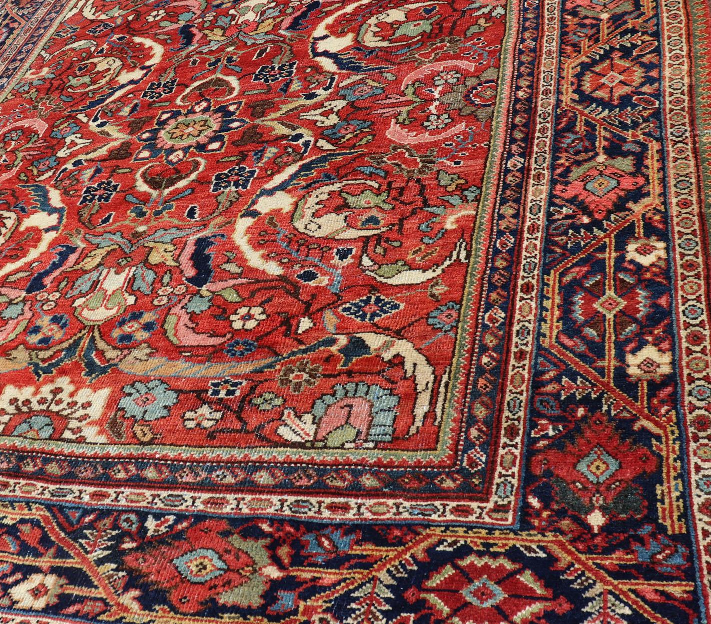 Wool Colorful Antique Persian Mahal/Sultanabad Rug with All-Over Floral Design  For Sale
