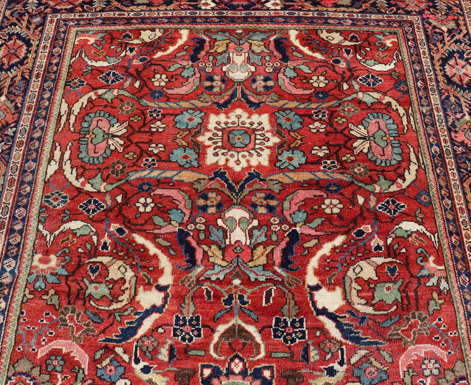 Colorful Antique Persian Mahal/Sultanabad Rug with All-Over Floral Design  For Sale 1