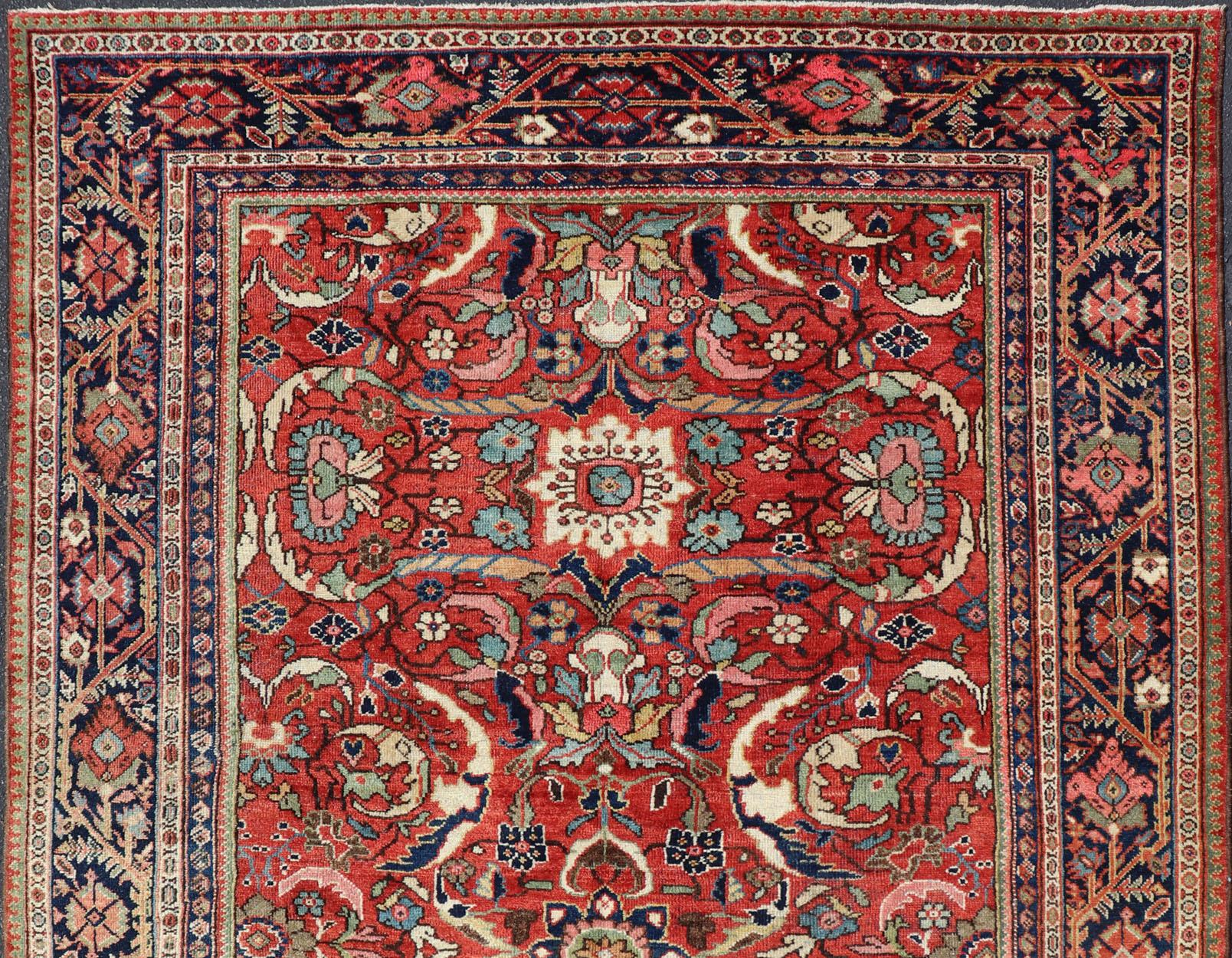 Colorful Antique Persian Mahal/Sultanabad Rug with All-Over Floral Design  For Sale 2