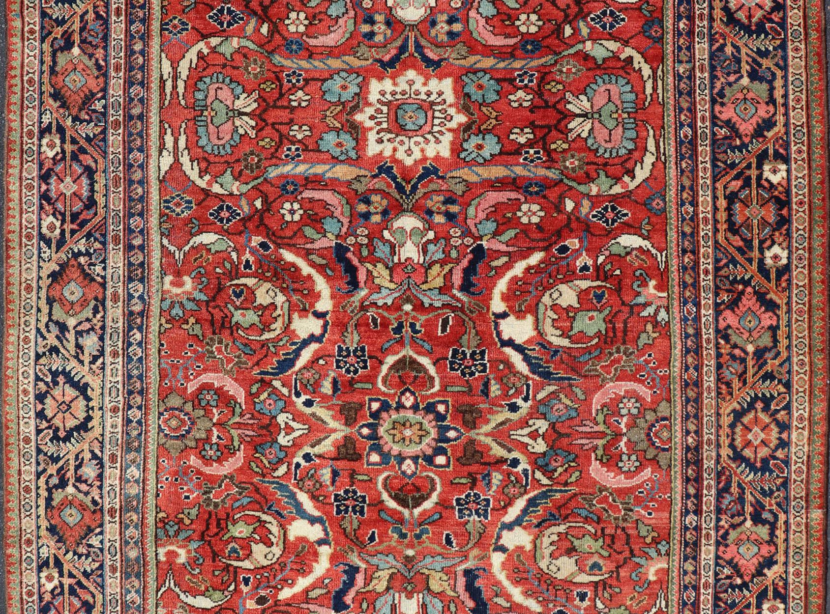 Colorful Antique Persian Mahal/Sultanabad Rug with All-Over Floral Design  For Sale 3