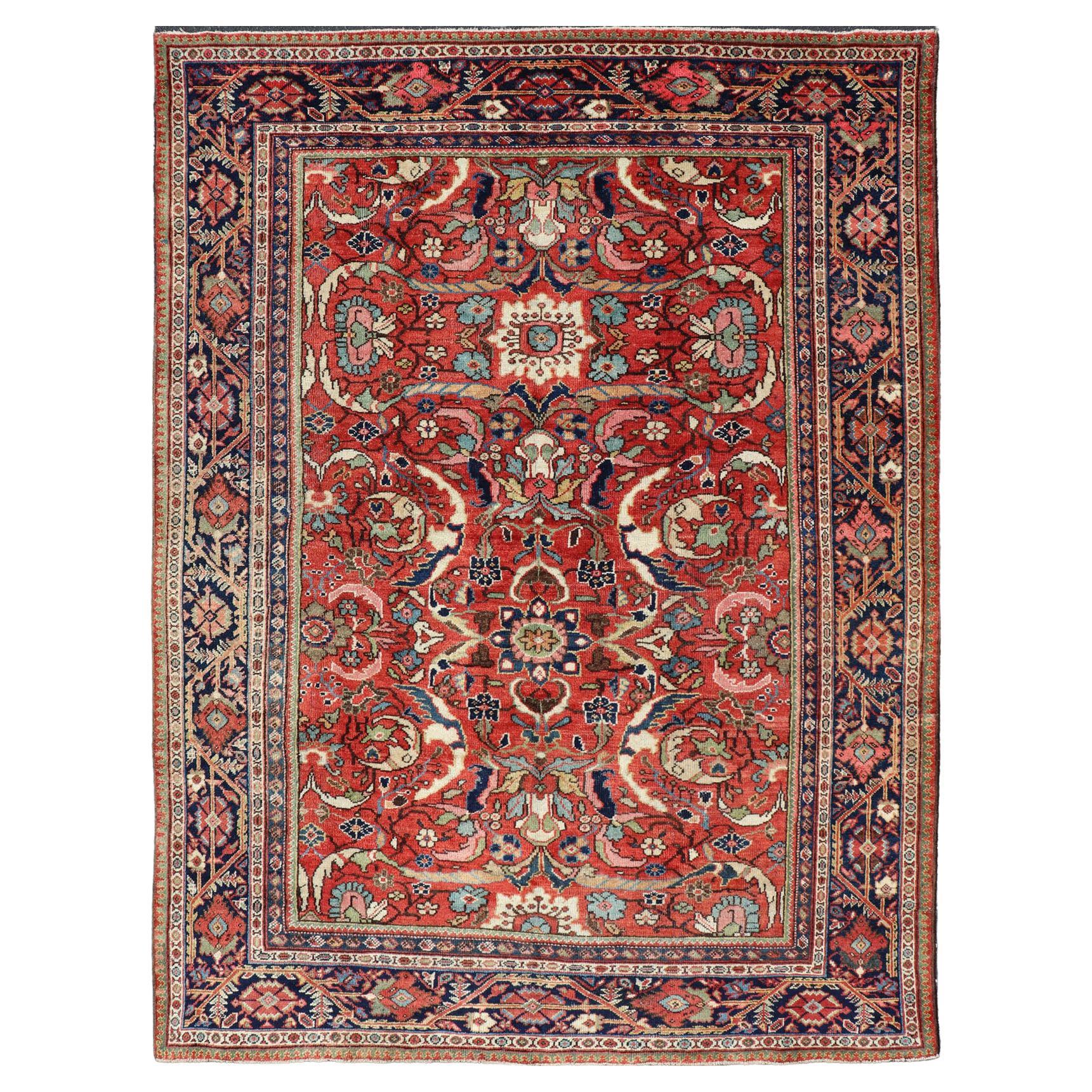 Colorful Antique Persian Mahal/Sultanabad Rug with All-Over Floral Design  For Sale