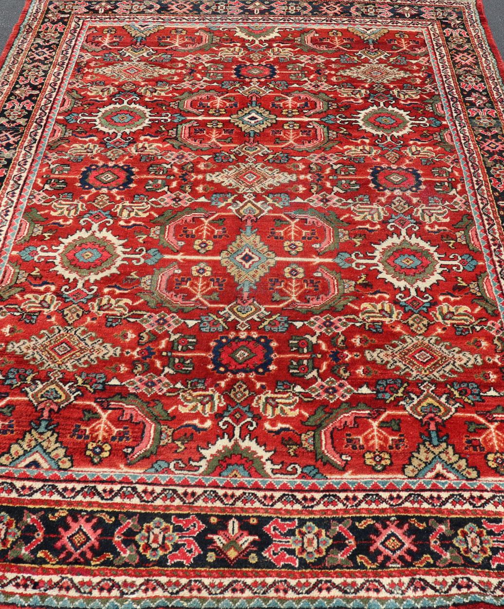 Antique Persian Mahal Rug with All-Over Sub-Geometric Design in Red Background For Sale 3