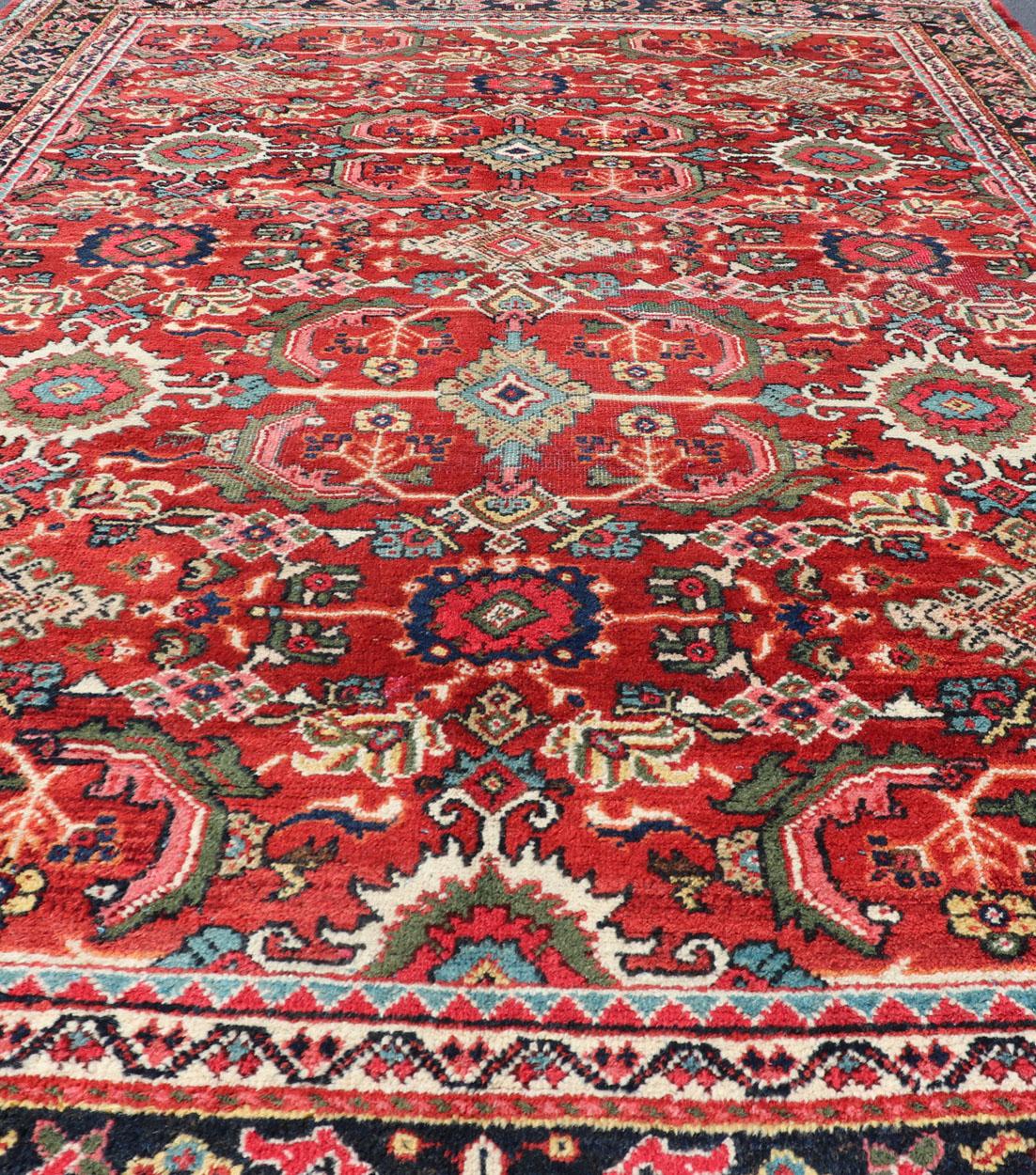 Antique Persian Mahal Rug with All-Over Sub-Geometric Design in Red Background For Sale 4