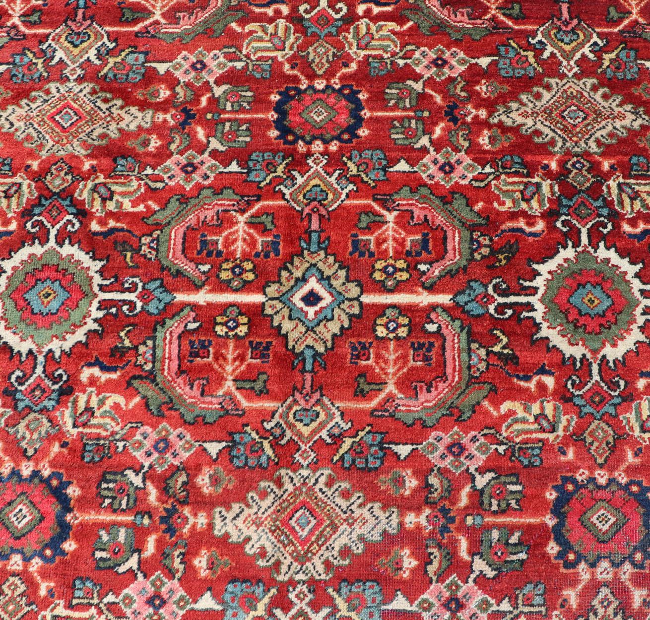 Antique Persian Mahal Rug with All-Over Sub-Geometric Design in Red Background For Sale 5