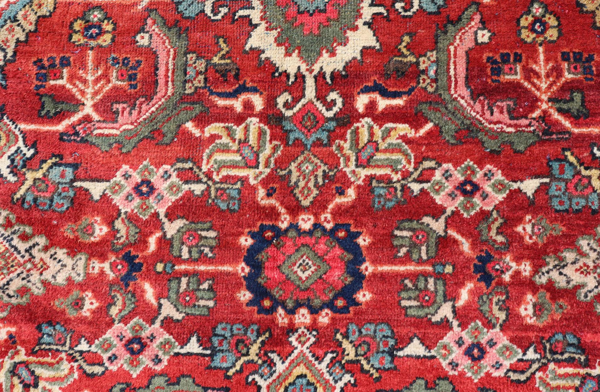 Antique Persian Mahal Rug with All-Over Sub-Geometric Design in Red Background For Sale 6