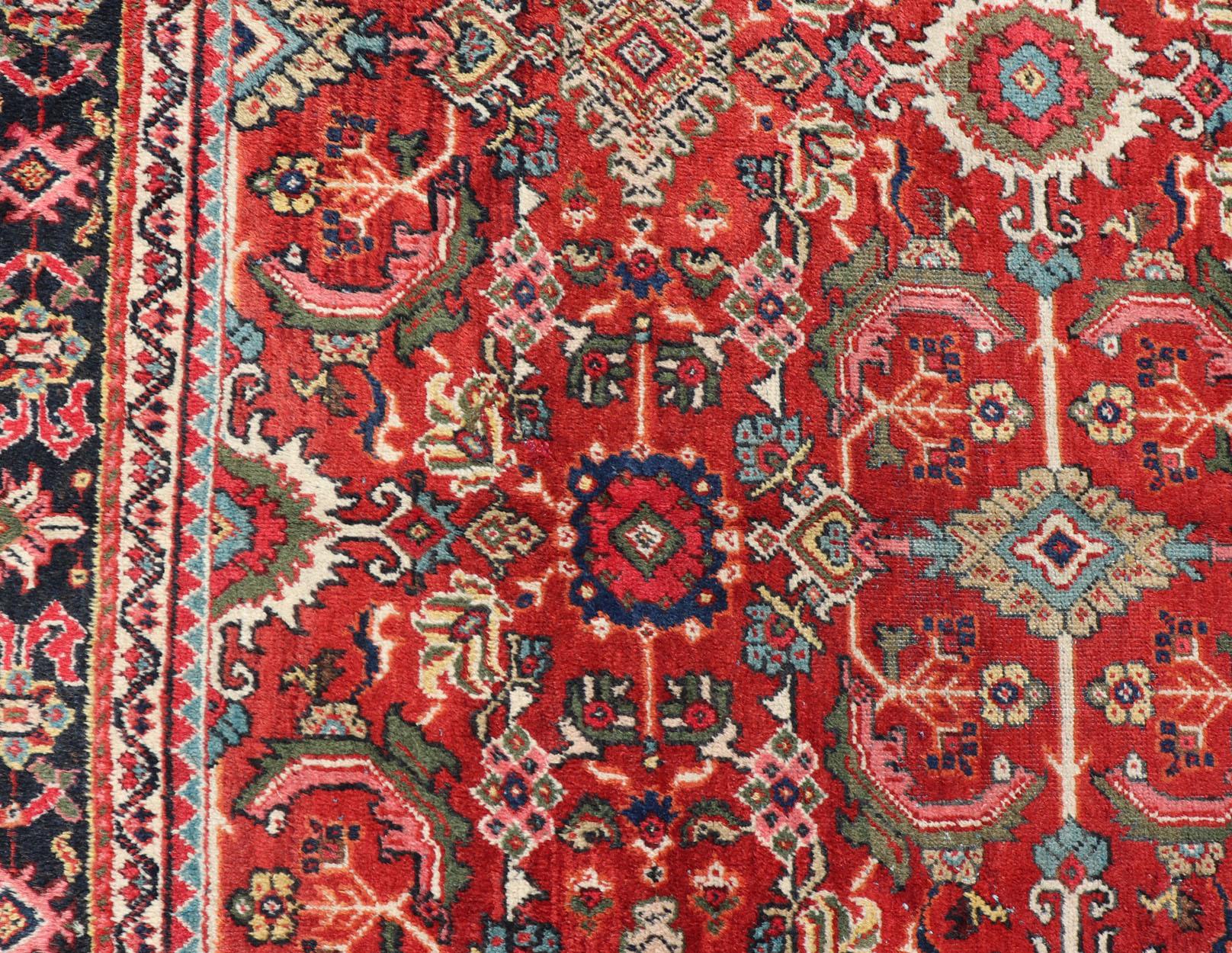 Antique Persian Mahal Rug with All-Over Sub-Geometric Design in Red Background For Sale 7