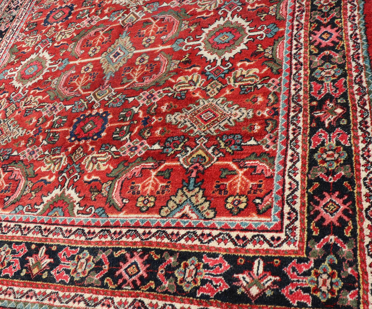 Sultanabad Antique Persian Mahal Rug with All-Over Sub-Geometric Design in Red Background For Sale