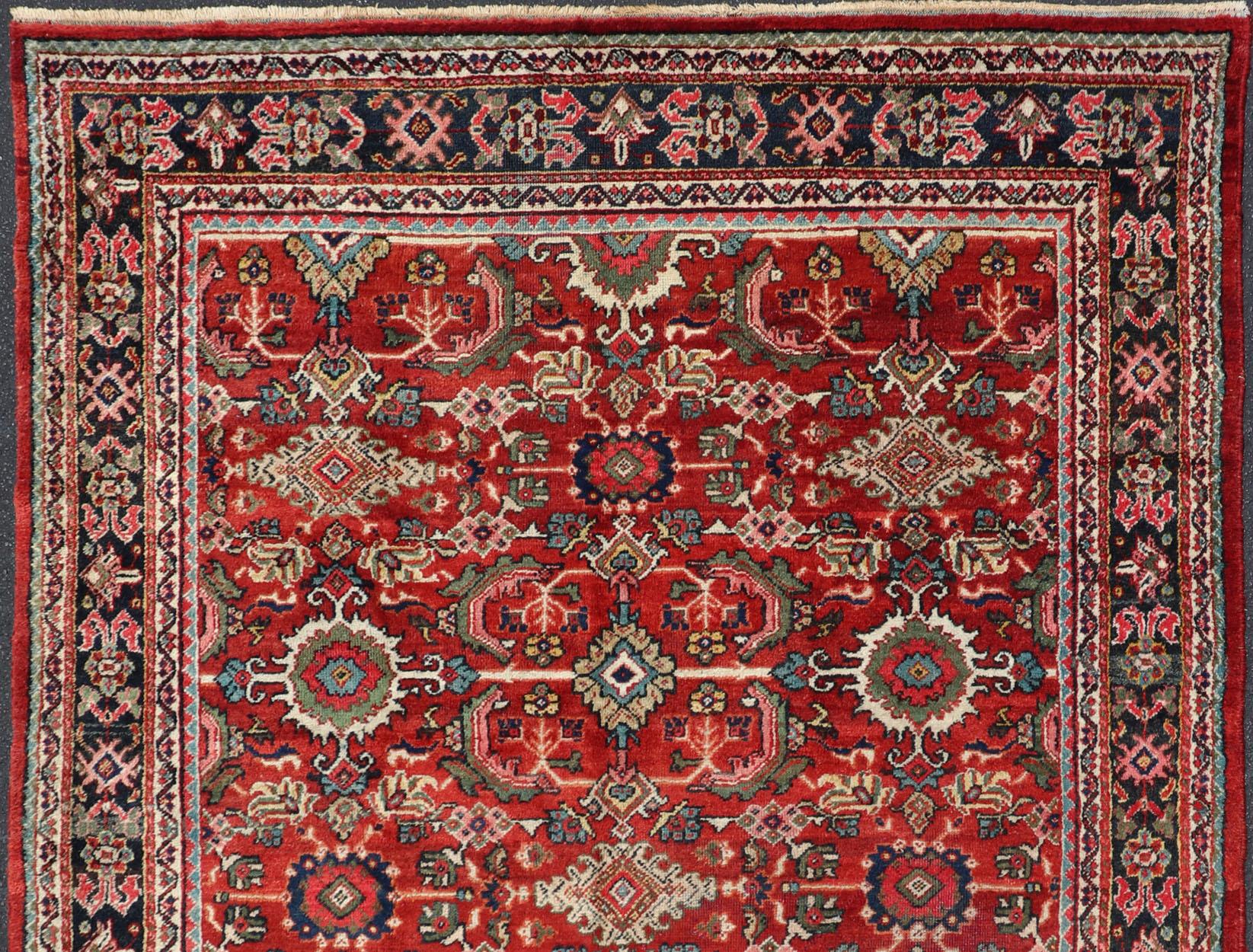 Antique Persian Mahal Rug with All-Over Sub-Geometric Design in Red Background In Good Condition For Sale In Atlanta, GA