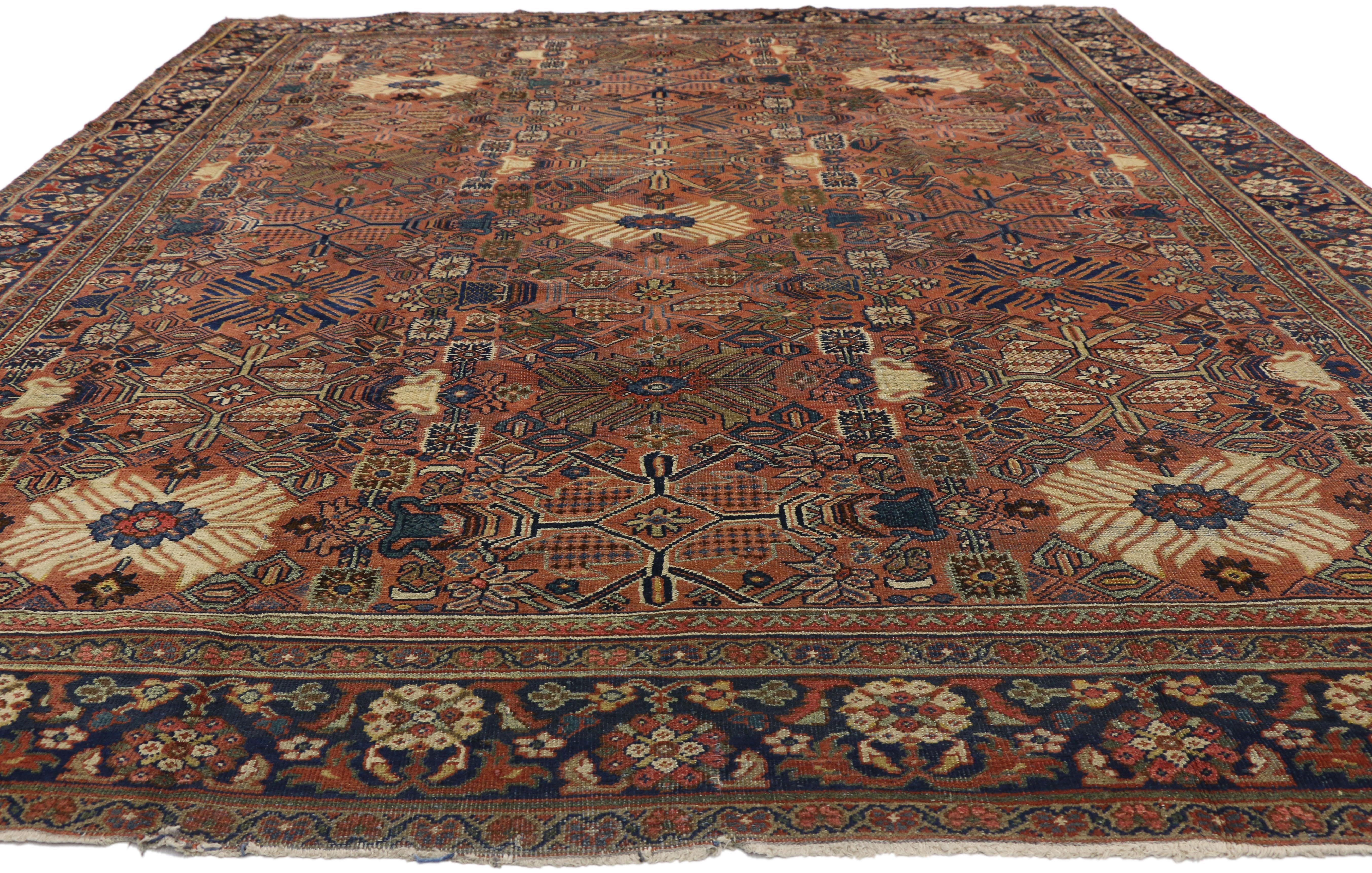 Hand-Knotted Antique Persian Mahal Rug with Rustic Arts and Crafts Style