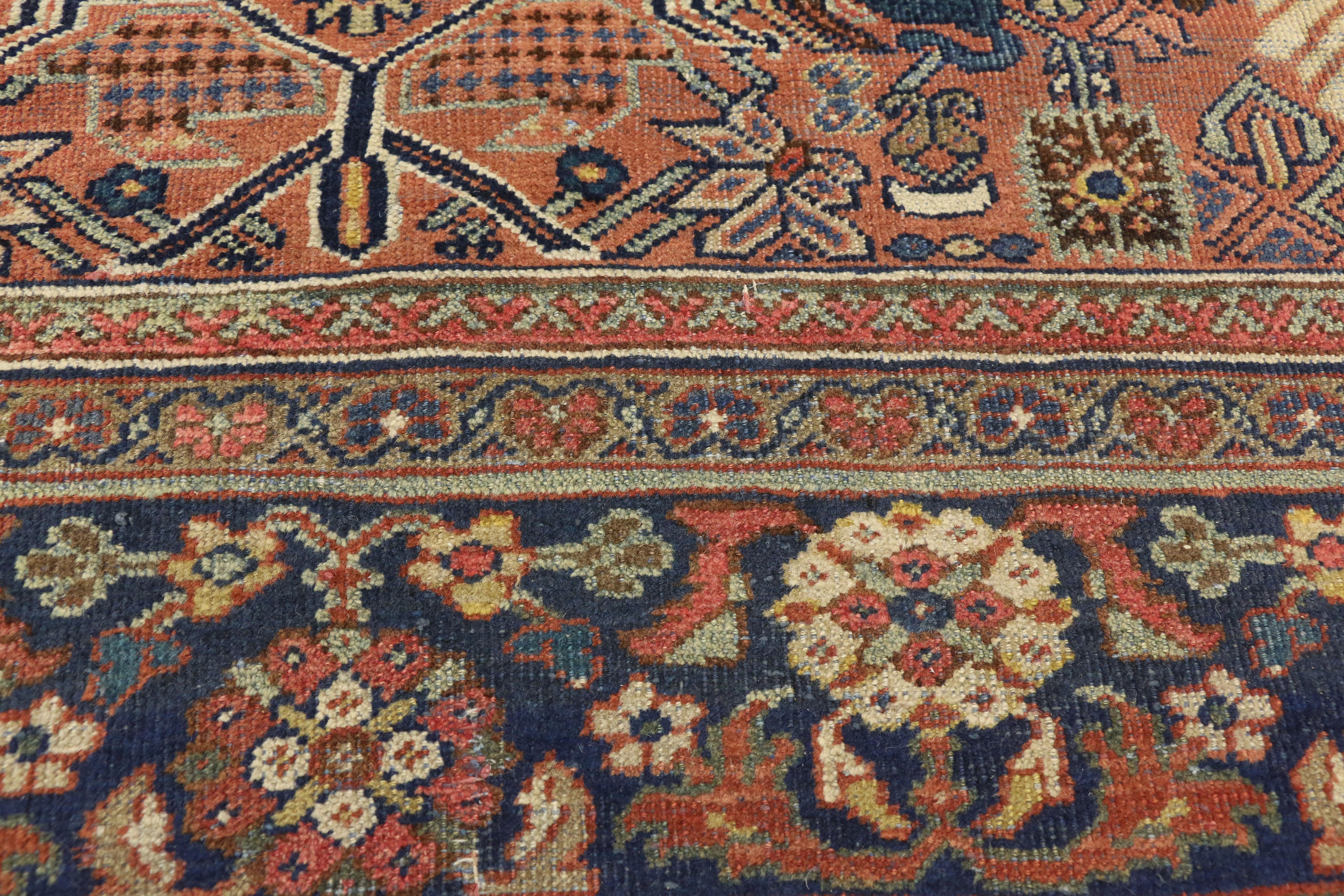 Antique Persian Mahal Rug with Rustic Arts and Crafts Style In Good Condition In Dallas, TX