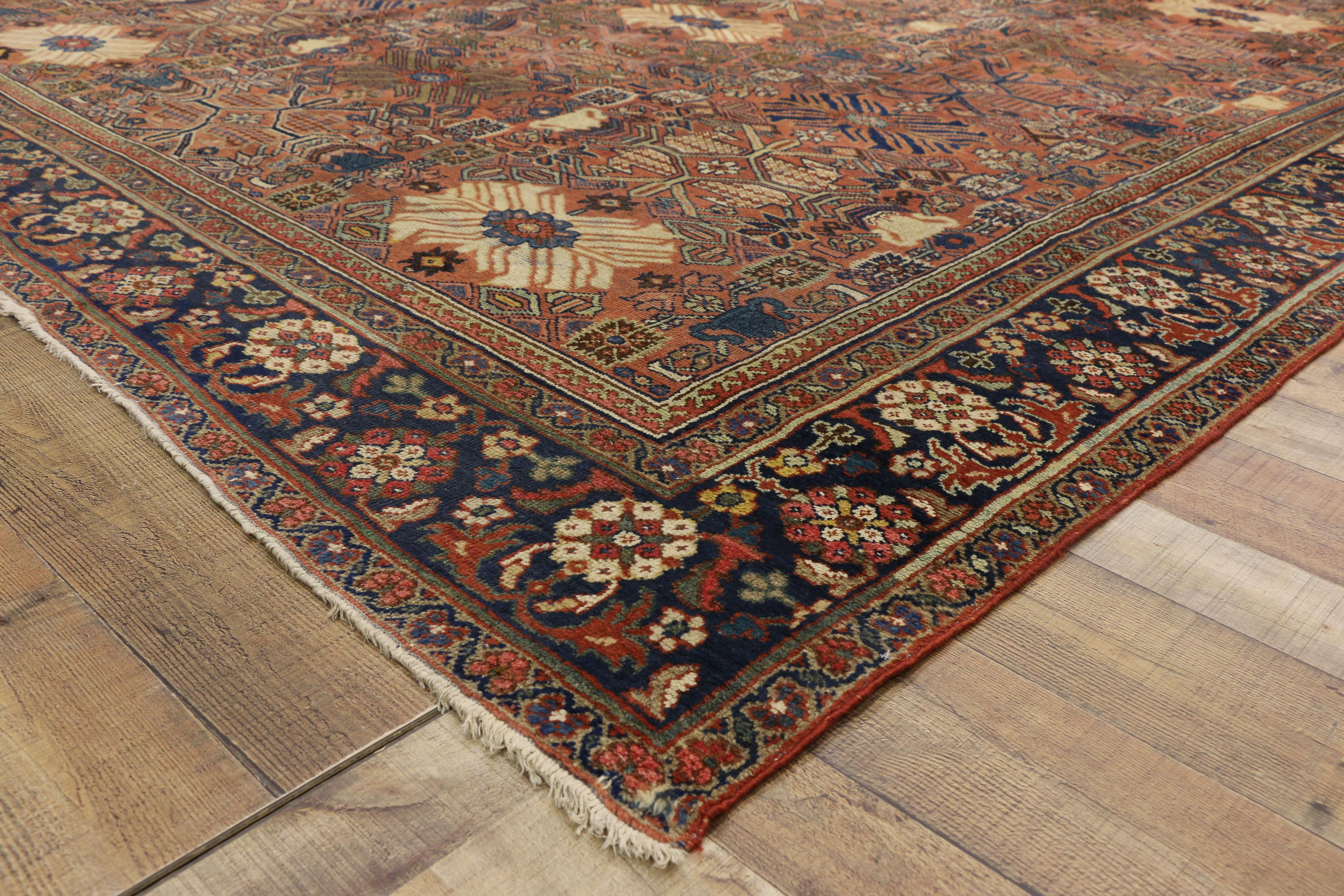 Wool Antique Persian Mahal Rug with Rustic Arts and Crafts Style