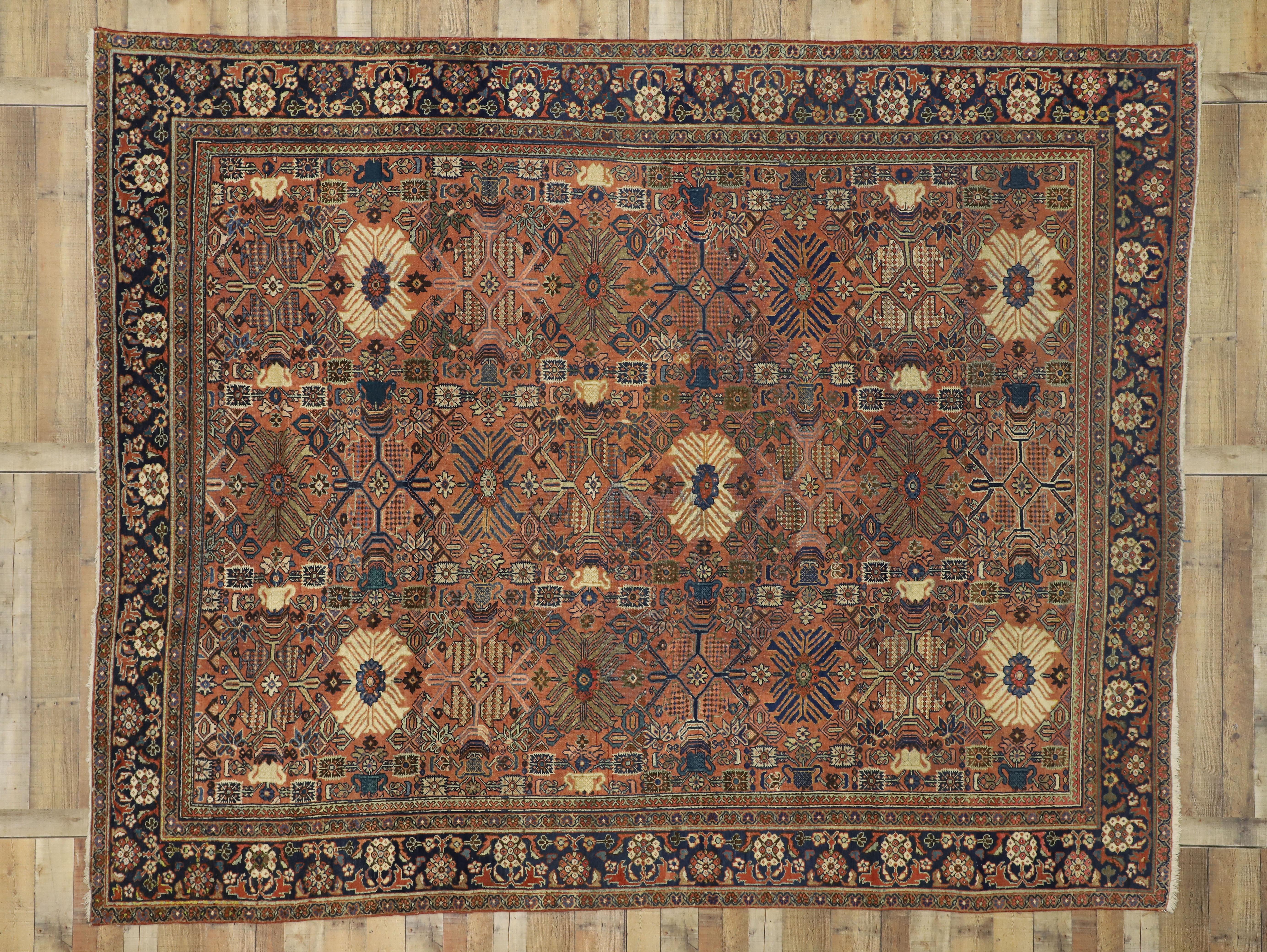 Antique Persian Mahal Rug with Rustic Arts and Crafts Style 2