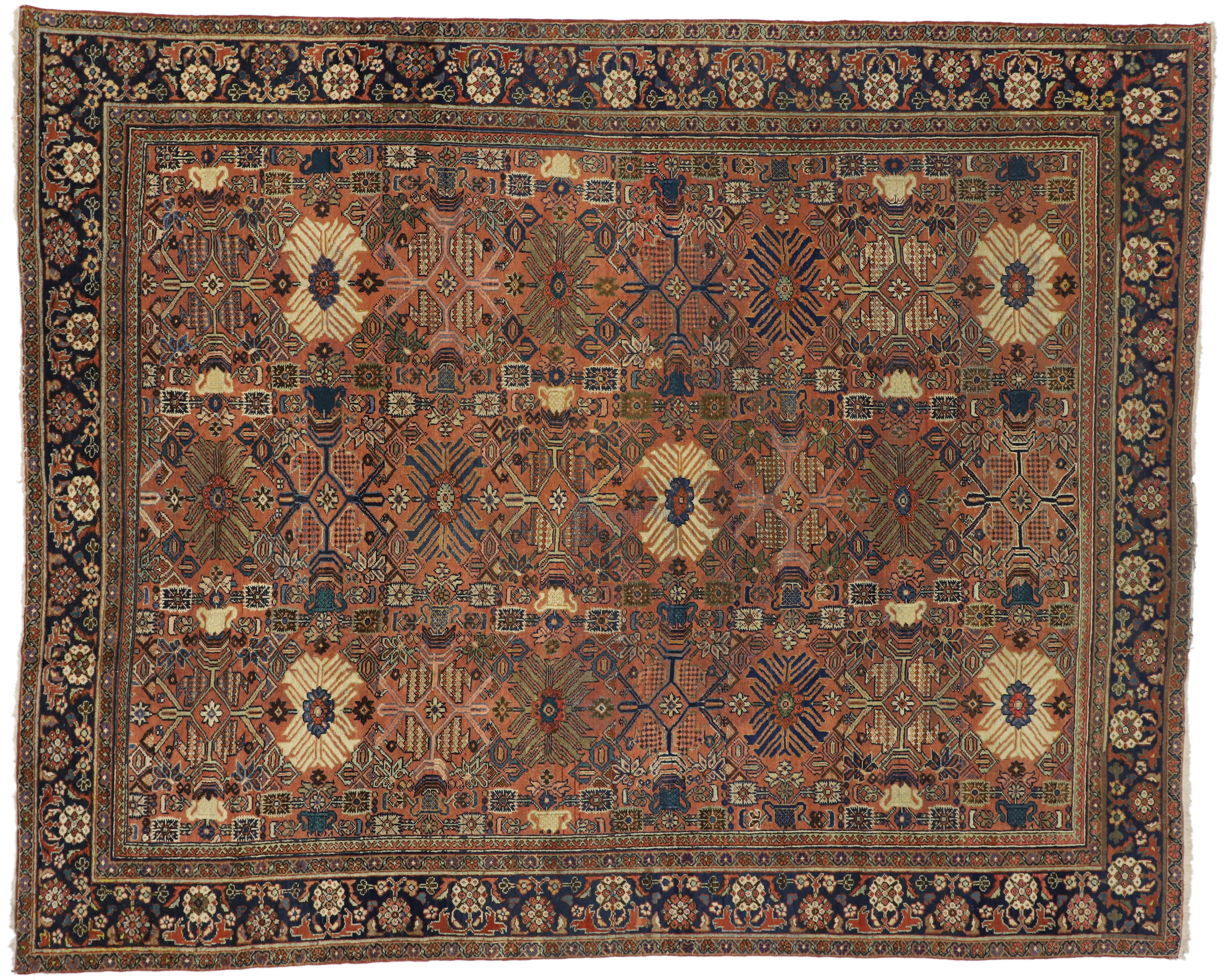 Antique Persian Mahal Rug with Rustic Arts and Crafts Style 3