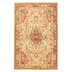 Vintage Persian Mahal Rug with Beige and Black Floral Details on Ivory Field