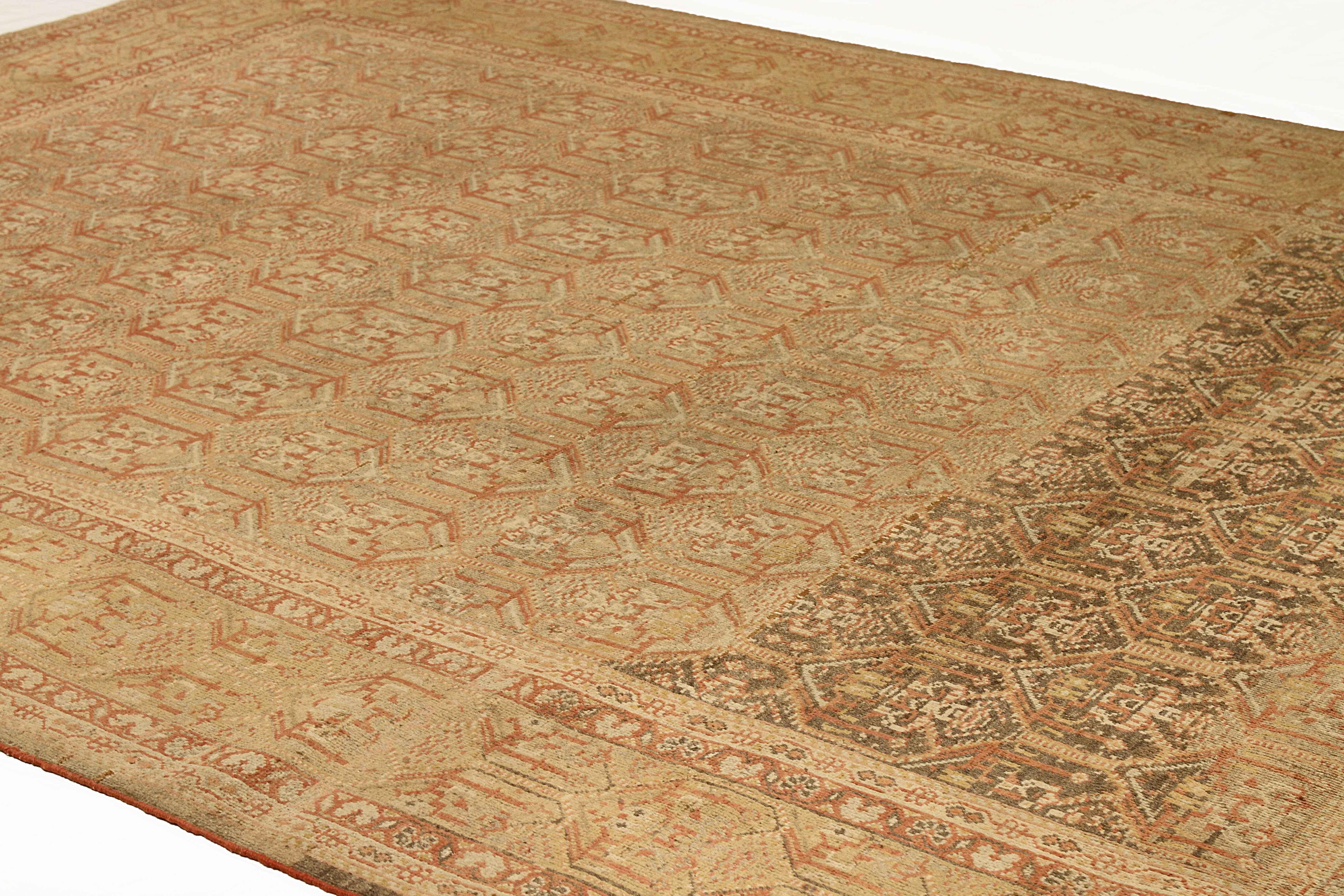 Other Antique Persian Mahal Rug with Beige and Brown Floral Details on Ivory Field For Sale