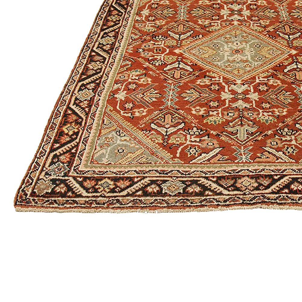 Hand-Woven Antique Persian Mahal Rug with Beige and Gray Floral Details on Red Field For Sale