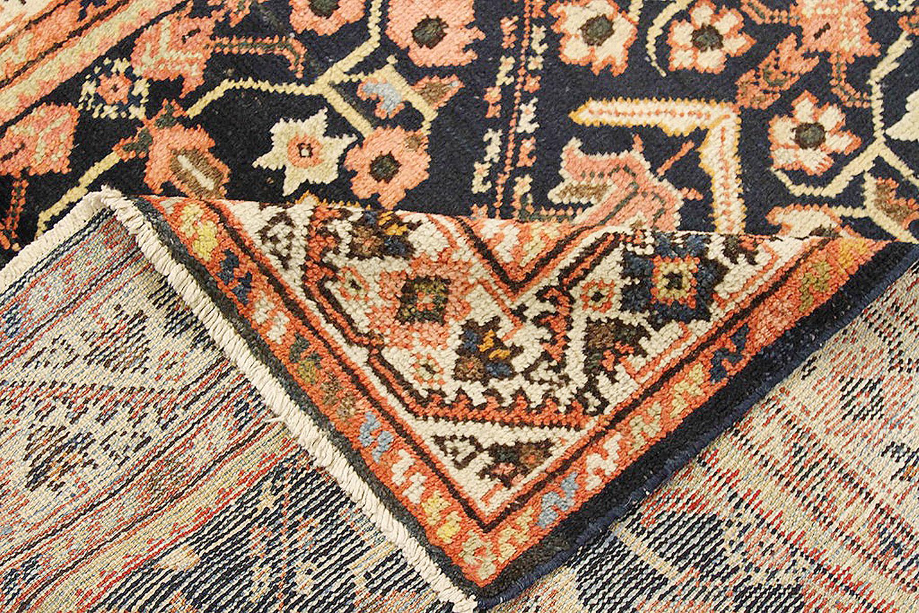 Islamic Antique Persian Mahal Rug with Beige and Rust Floral Details on Ivory Field For Sale