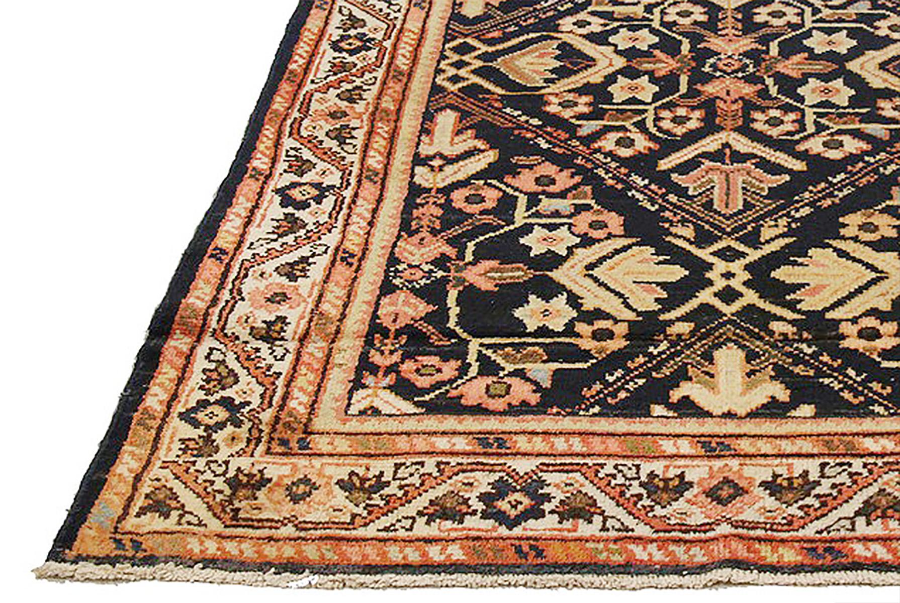 Hand-Woven Antique Persian Mahal Rug with Beige and Rust Floral Details on Ivory Field For Sale