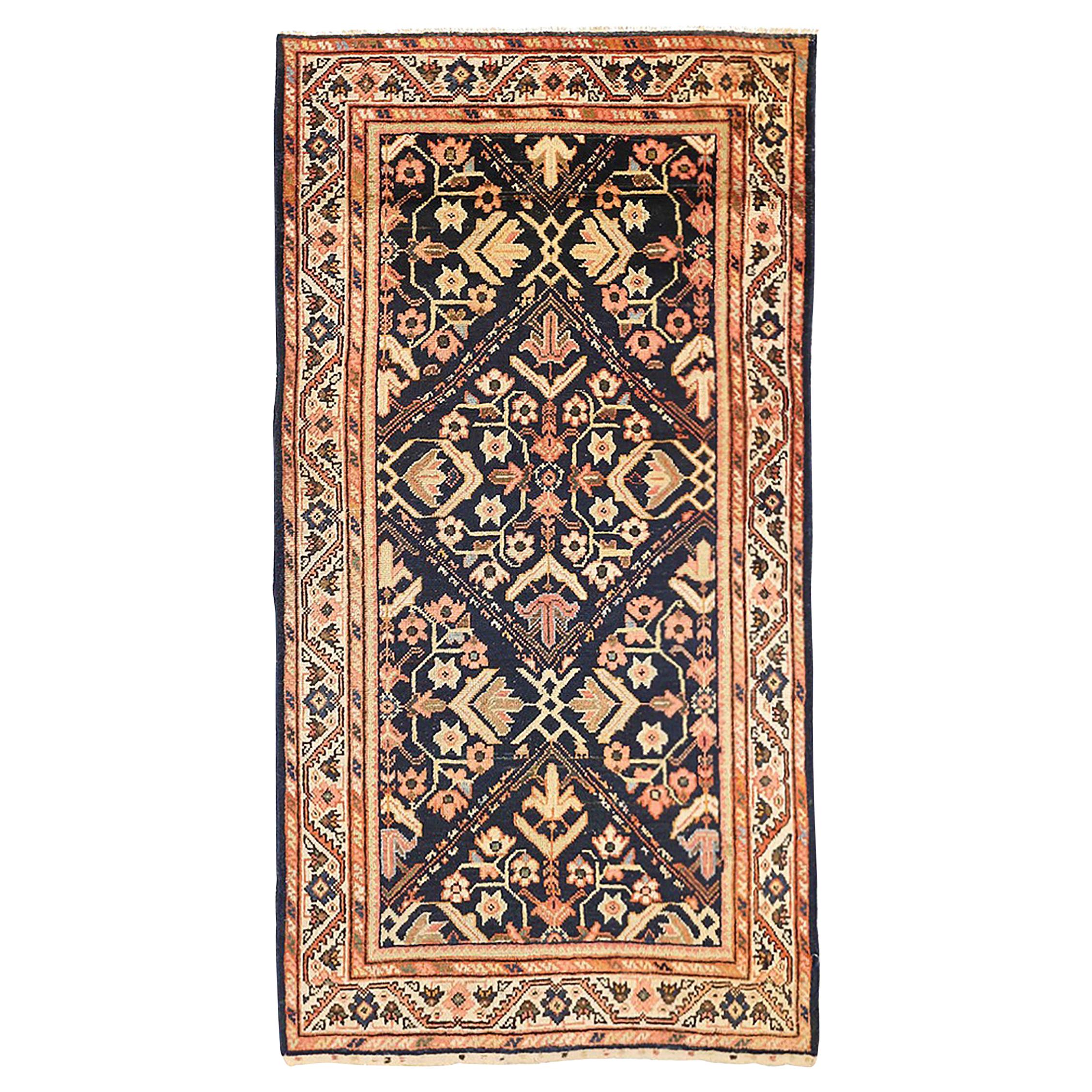 Antique Persian Mahal Rug with Beige and Rust Floral Details on Ivory Field