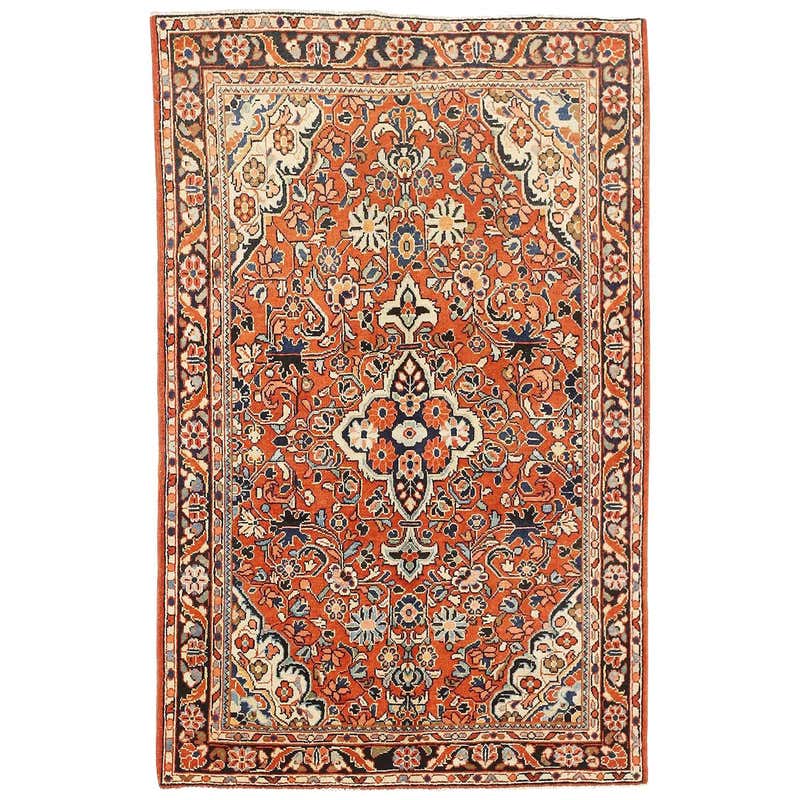 Oversized Persian Oushak Rug with Rust-Colored Field and White Floral ...