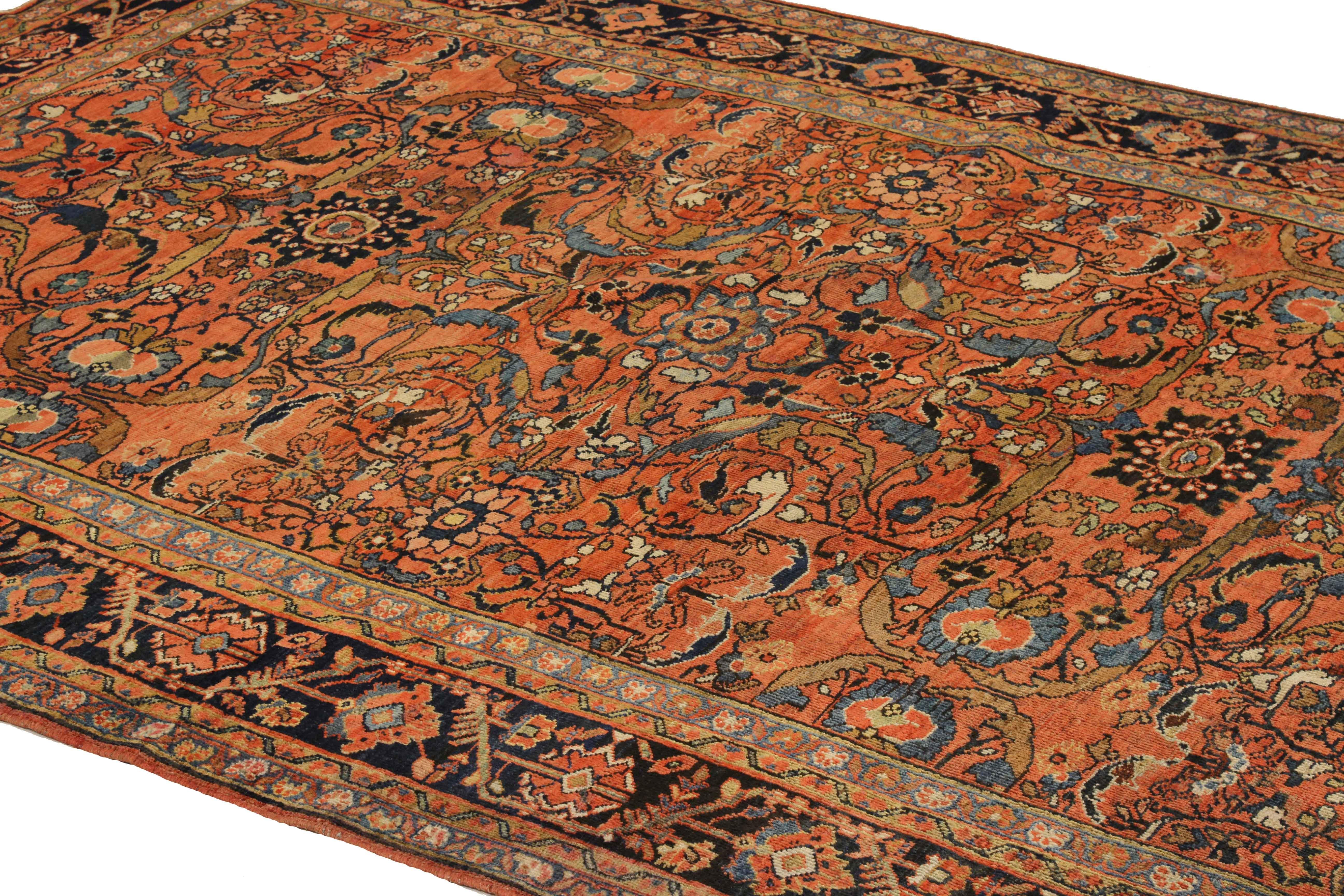 Oushak Antique Persian Mahal Rug with Blue & Green Floral Motif on Red Center Field For Sale