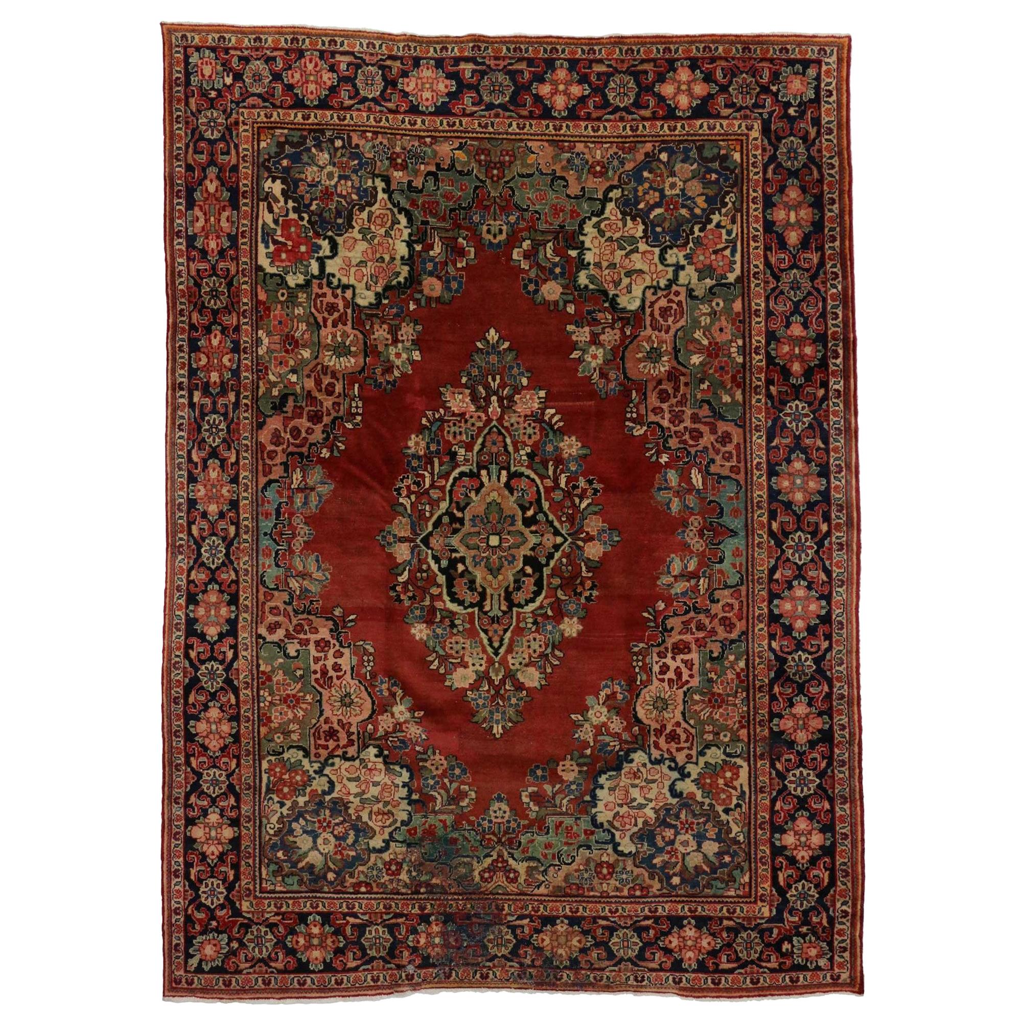 Antique Persian Mahal Rug with English Country Cottage Style For Sale