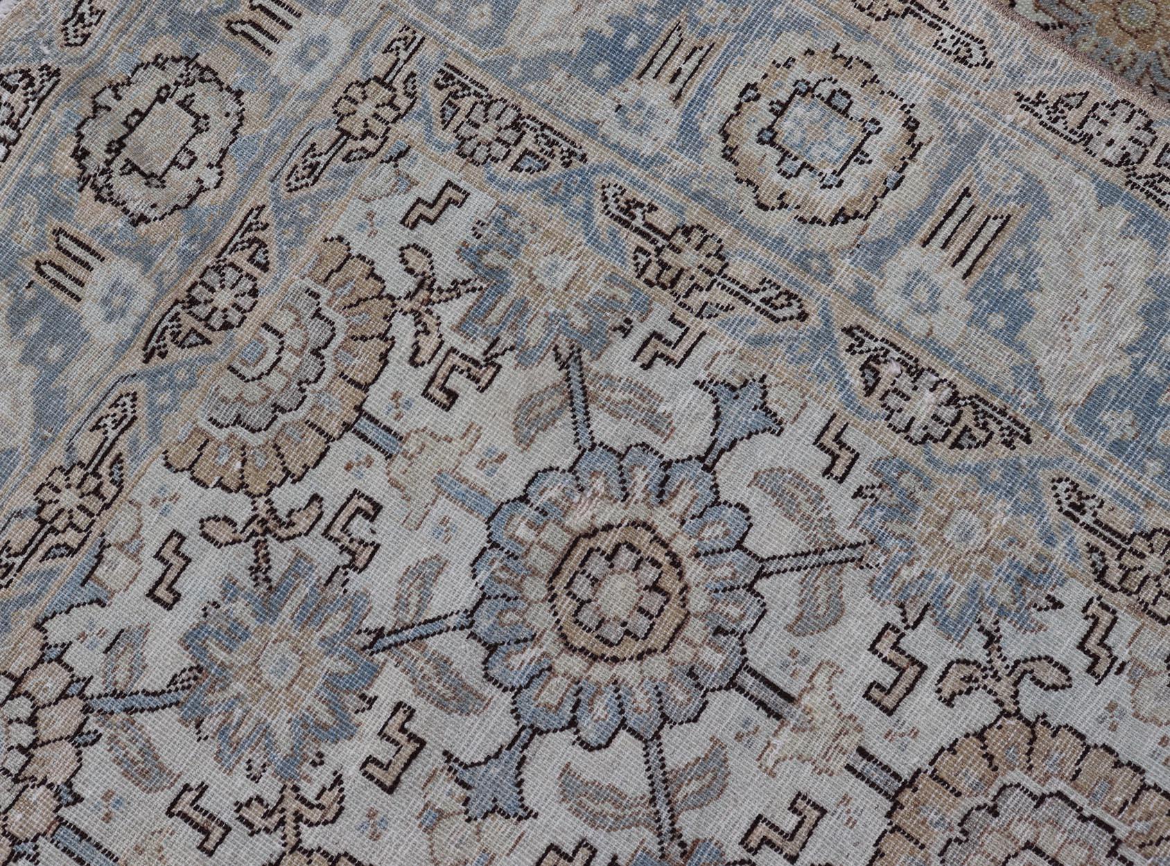 Antiker persischer Mahal-Teppich mit floralen Medaillons und geometrischen Bordüren, 4'2