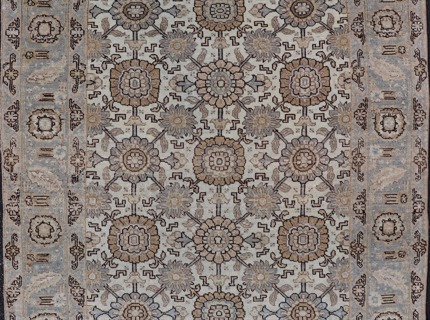 Antiker persischer Mahal-Teppich mit floralen Medaillons und geometrischen Bordüren, 4'2