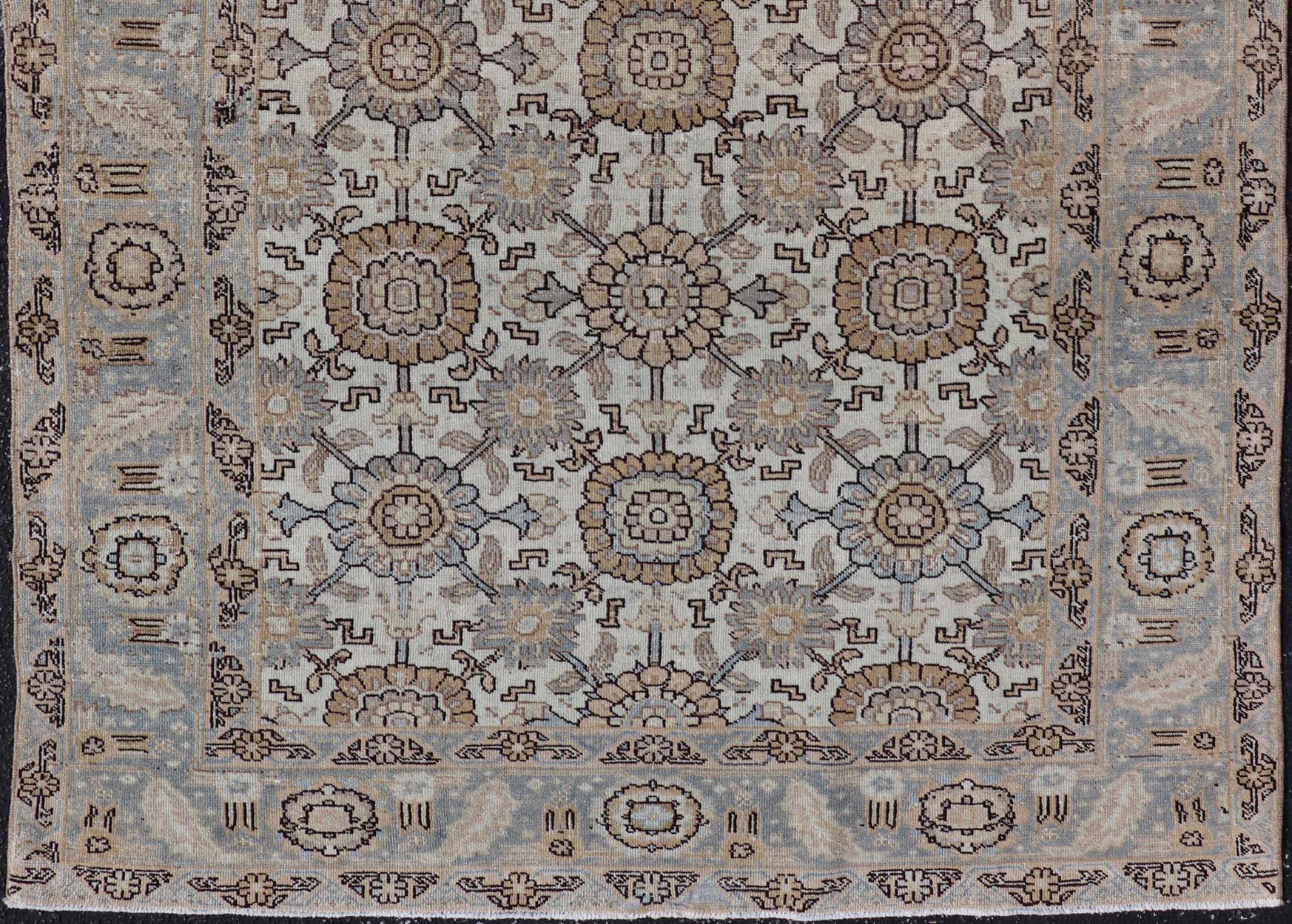 Antiker persischer Mahal-Teppich mit floralen Medaillons und geometrischen Bordüren, 4'2