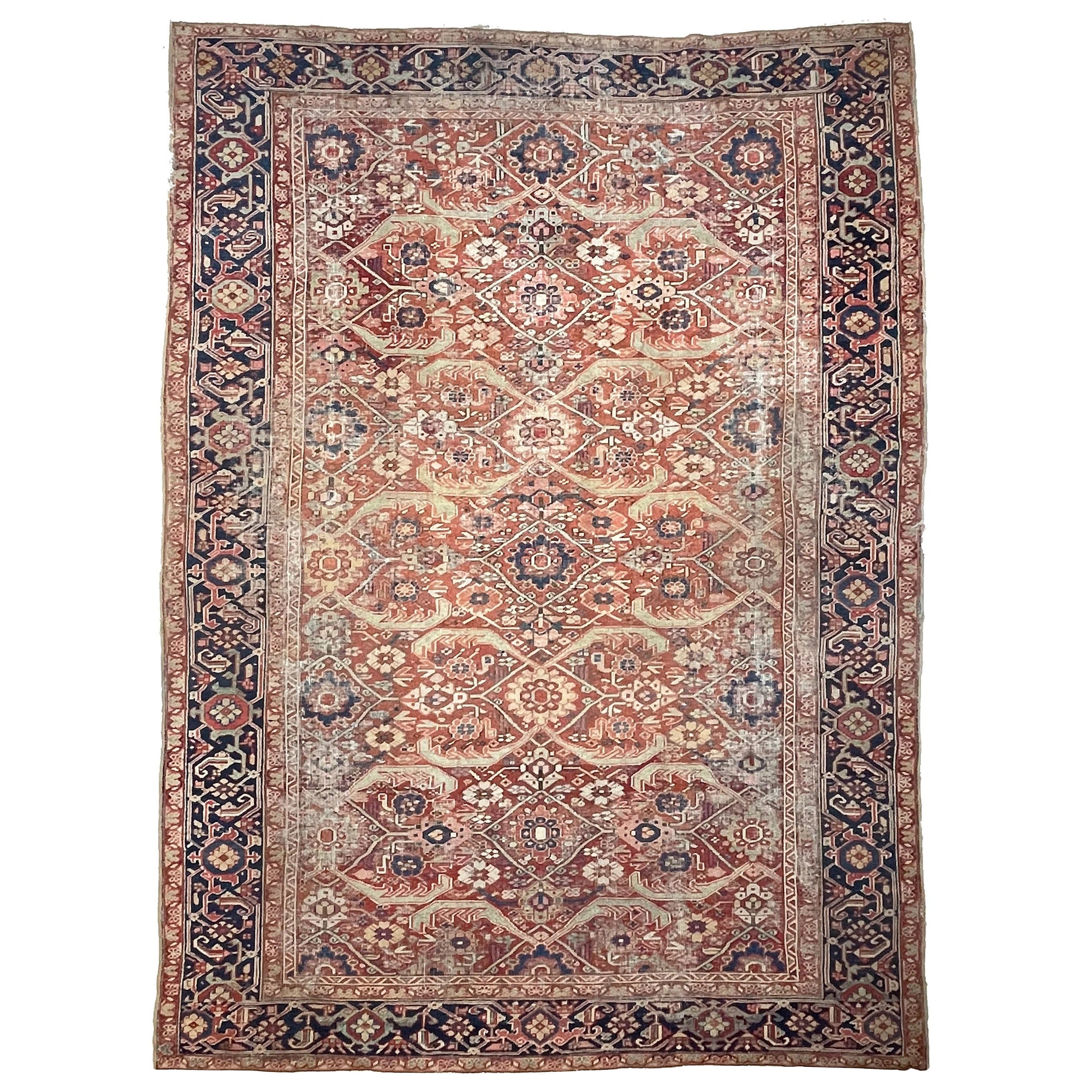 Antico tappeto persiano Mahal con motivo geometrico a fiori, 1925-1935 circa in vendita