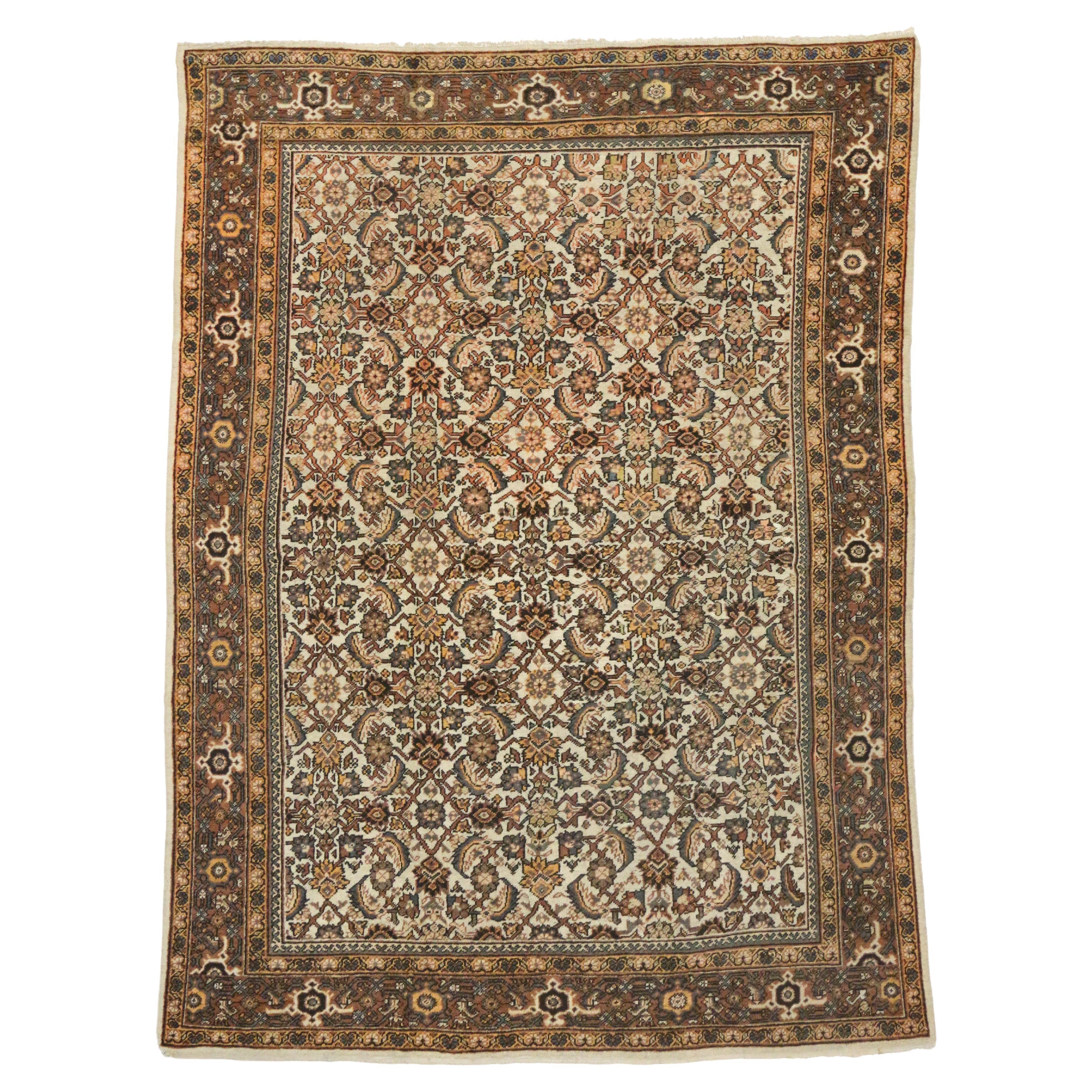Antigua Alfombra Persa Mahal con Motivo Herati y Estilo Rústico Arts & Crafts en venta