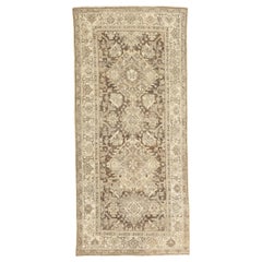 Antique Persian Mahal Rug with Ivory and Brown Botanical Patterns