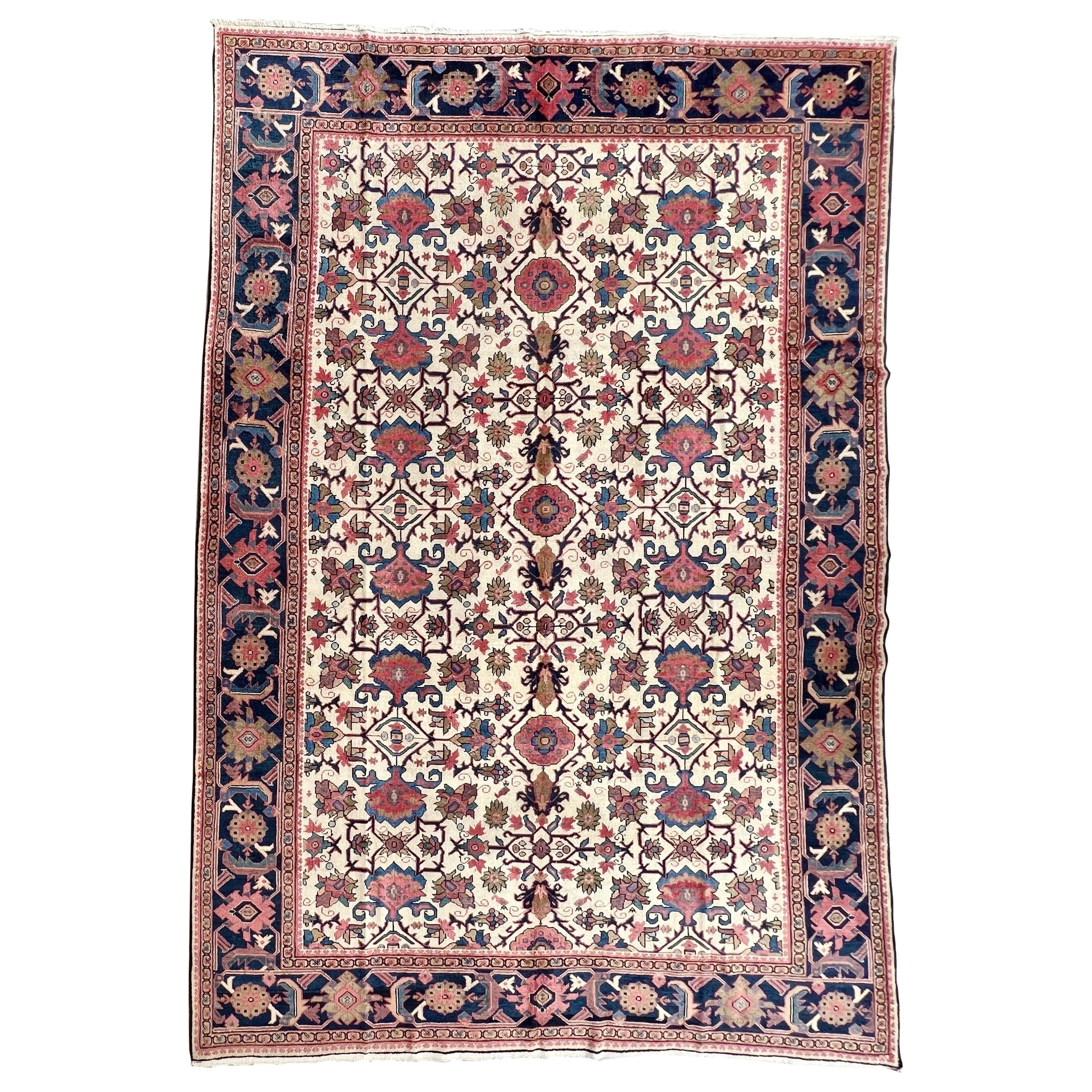Antique Persian Mahal rug with Ivory, Pink, All-Over Pattern, hand knotted wool For Sale