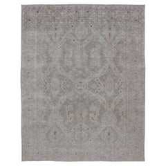 Antique Persian Mahal Rug with Large Scale Medallion Design in Neutral Tones
