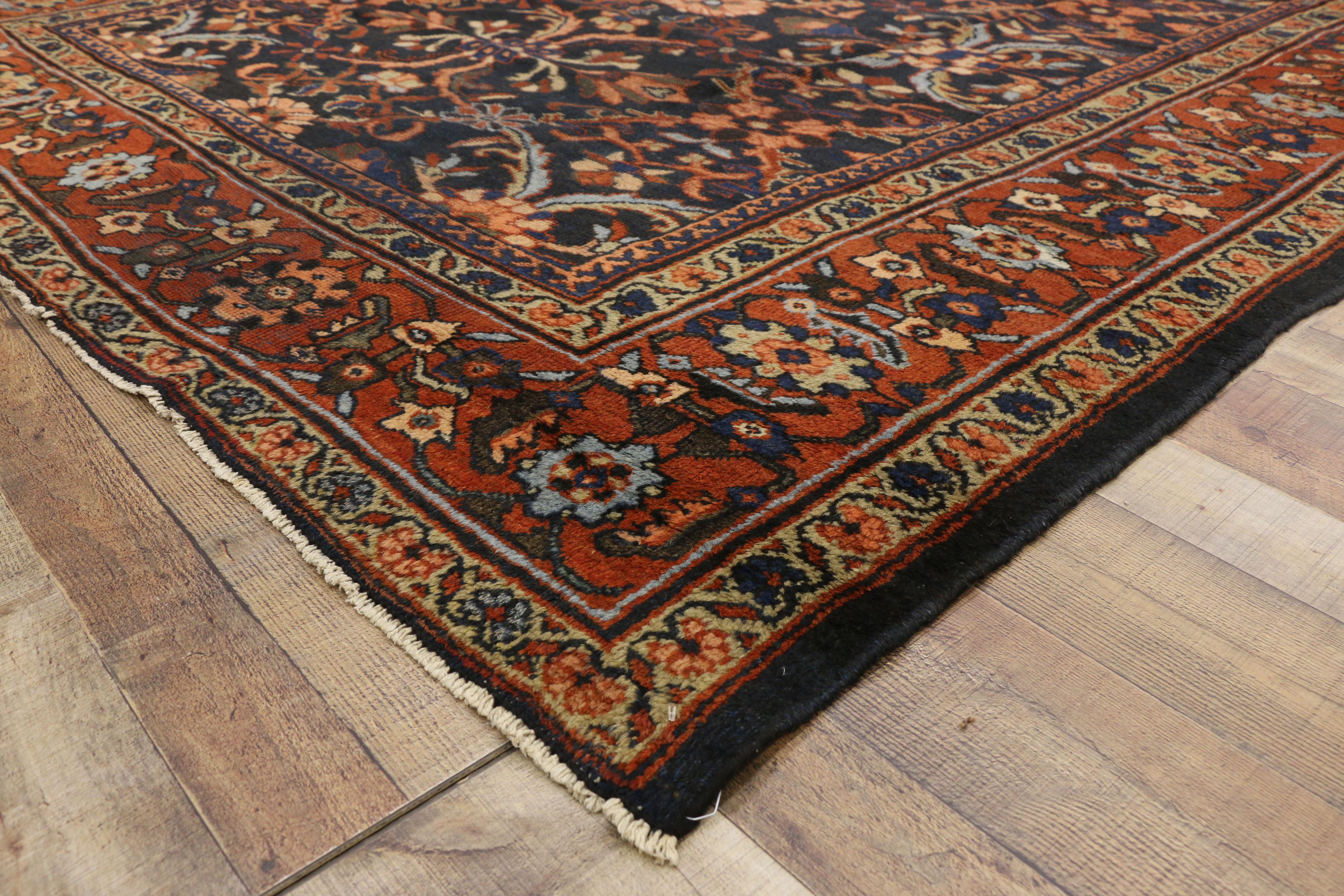 Hand-Knotted Antique Persian Mahal Rug with Mina Khani Pattern and Arts & Crafts Style For Sale