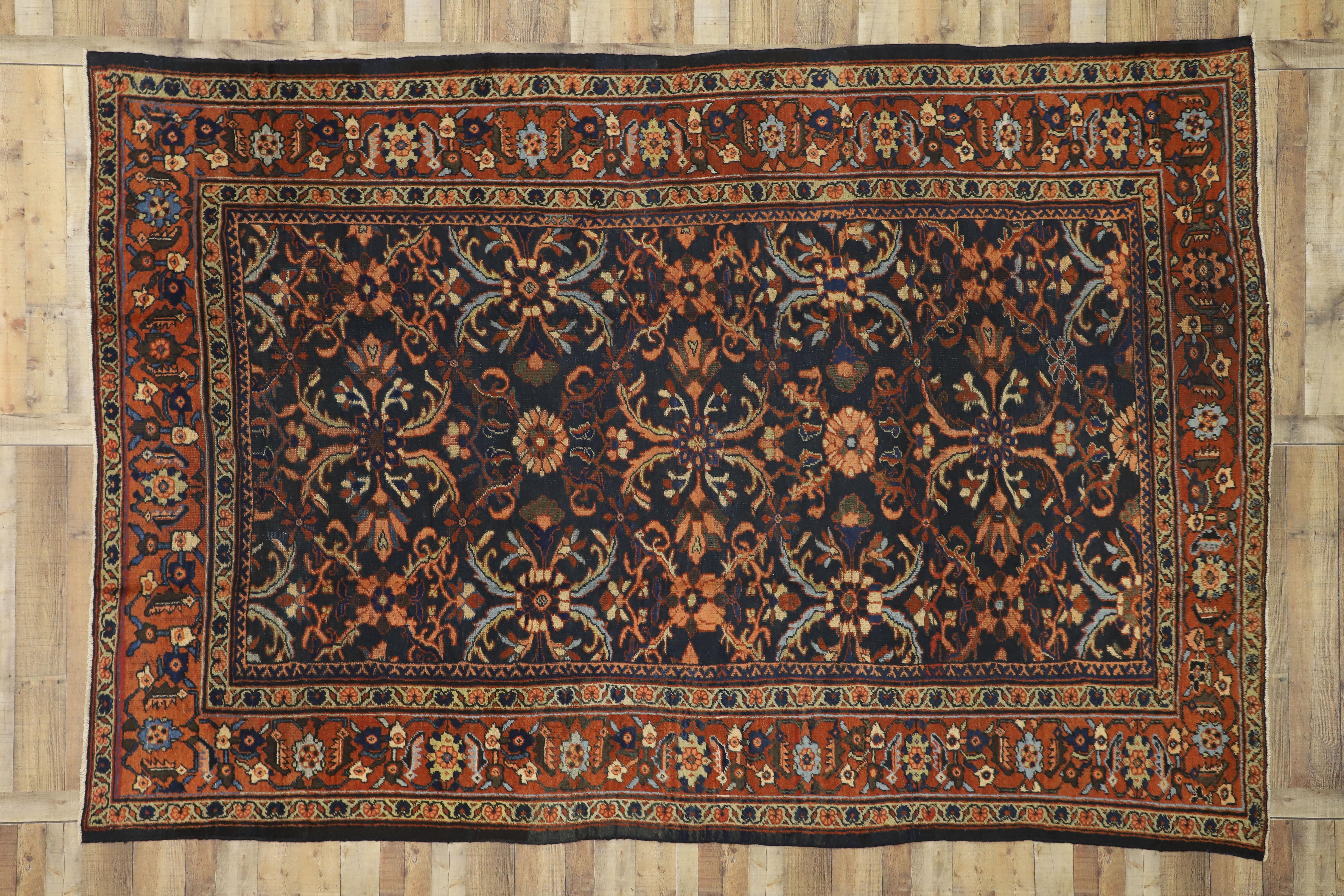 20th Century Antique Persian Mahal Rug with Mina Khani Pattern and Arts & Crafts Style For Sale