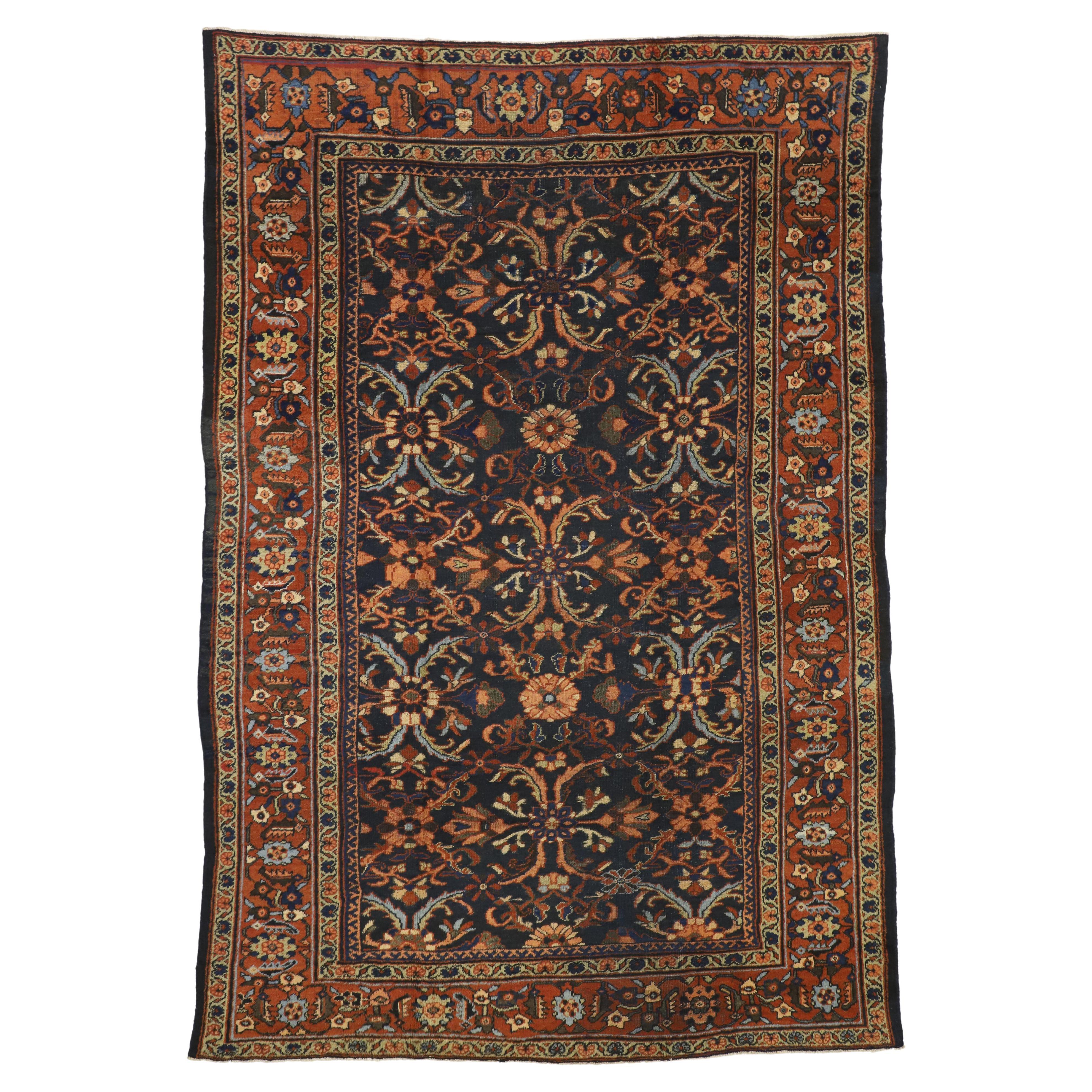 Antique Persian Mahal Rug with Mina Khani Pattern and Arts & Crafts Style For Sale