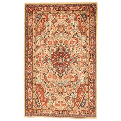 Antique Persian Mahal Rug with Red & Ivory Floral Details on Red Field