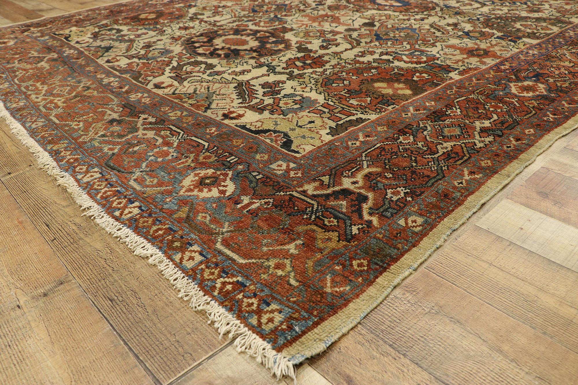 Hand-Knotted Antique Persian Mahal Rug with Rustic American Colonial Style For Sale