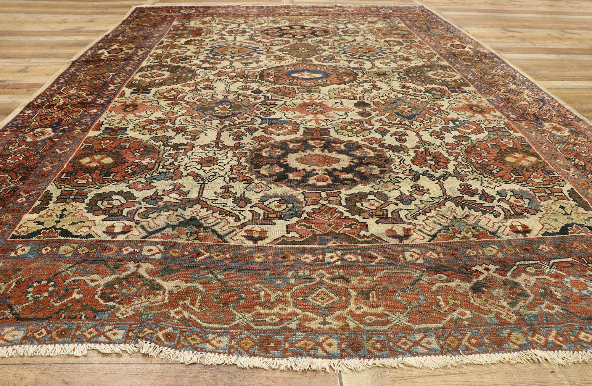 Antique Persian Mahal Rug with Rustic American Colonial Style In Distressed Condition For Sale In Dallas, TX